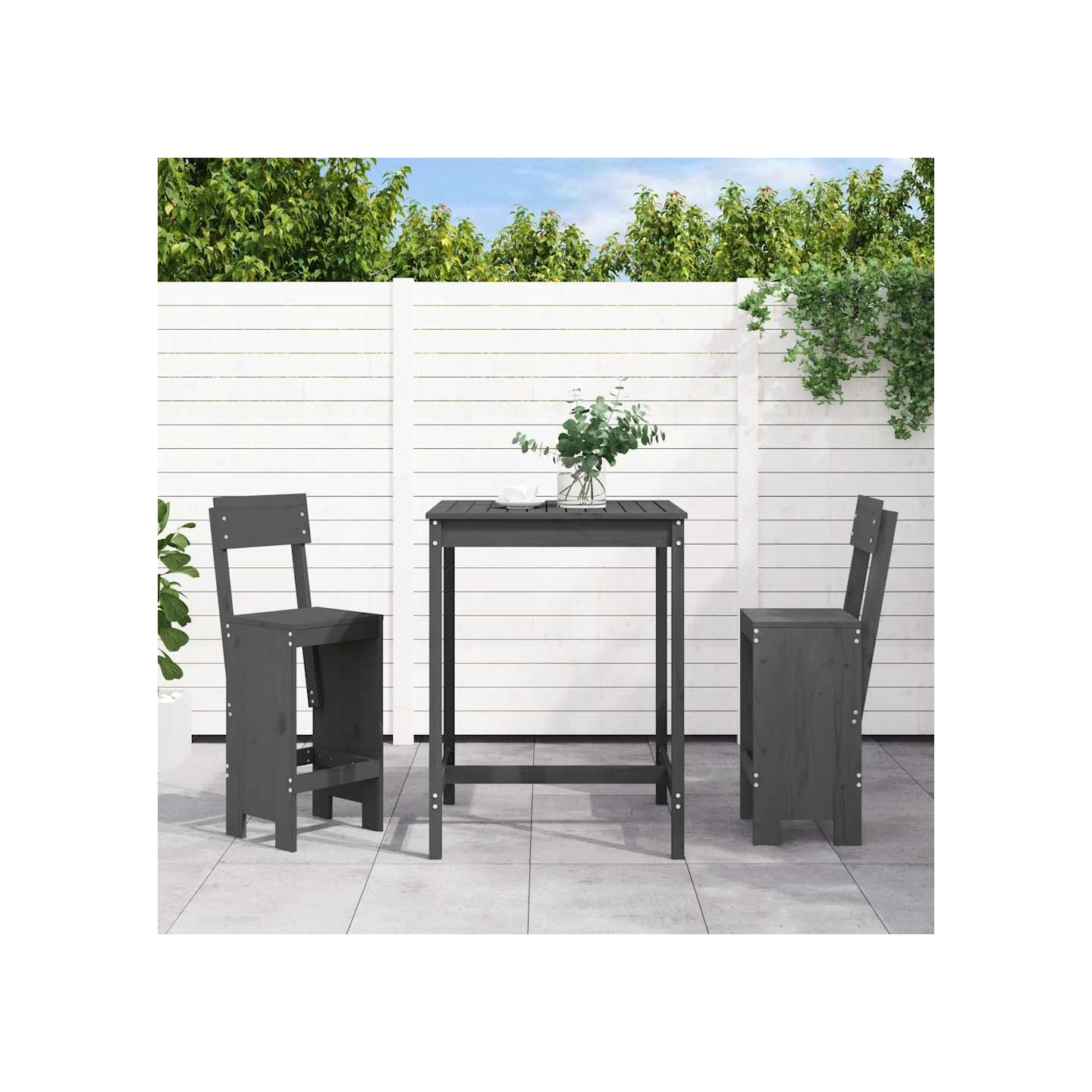 Ensemble de bar de jardin 3 pcs gris bois de pin massif