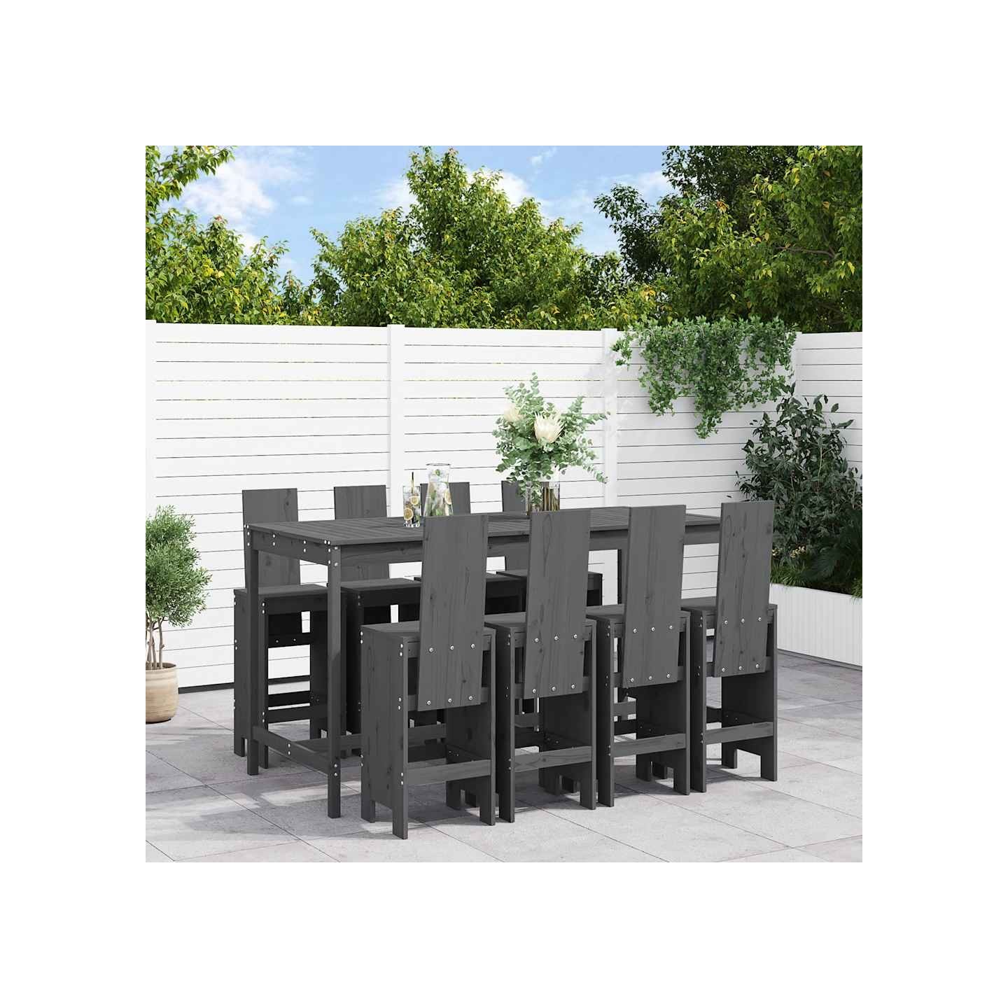 Ensemble de bar de jardin 9 pcs gris bois de pin massif