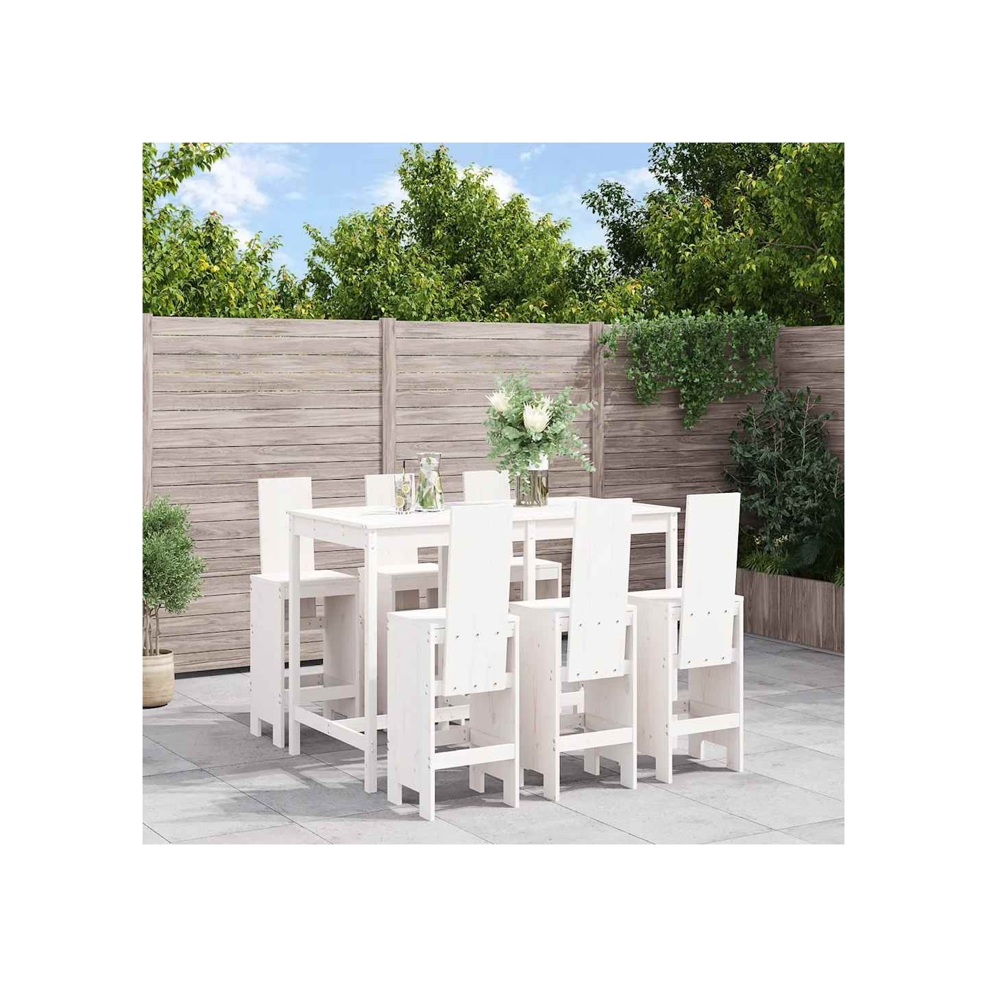 Ensemble de bar de jardin 7 pcs blanc bois de pin massif