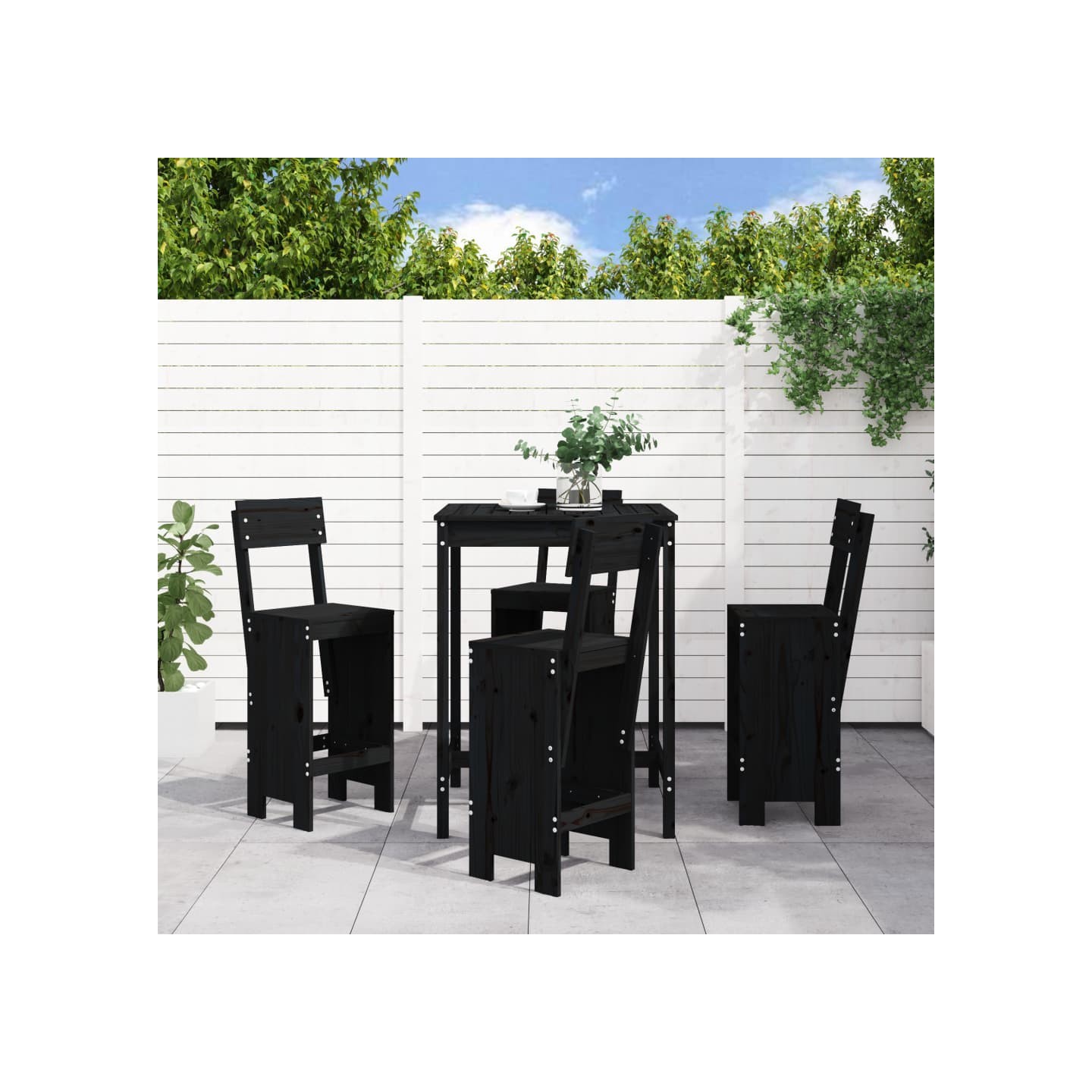 Ensemble de bar de jardin 5 pcs noir bois de pin massif