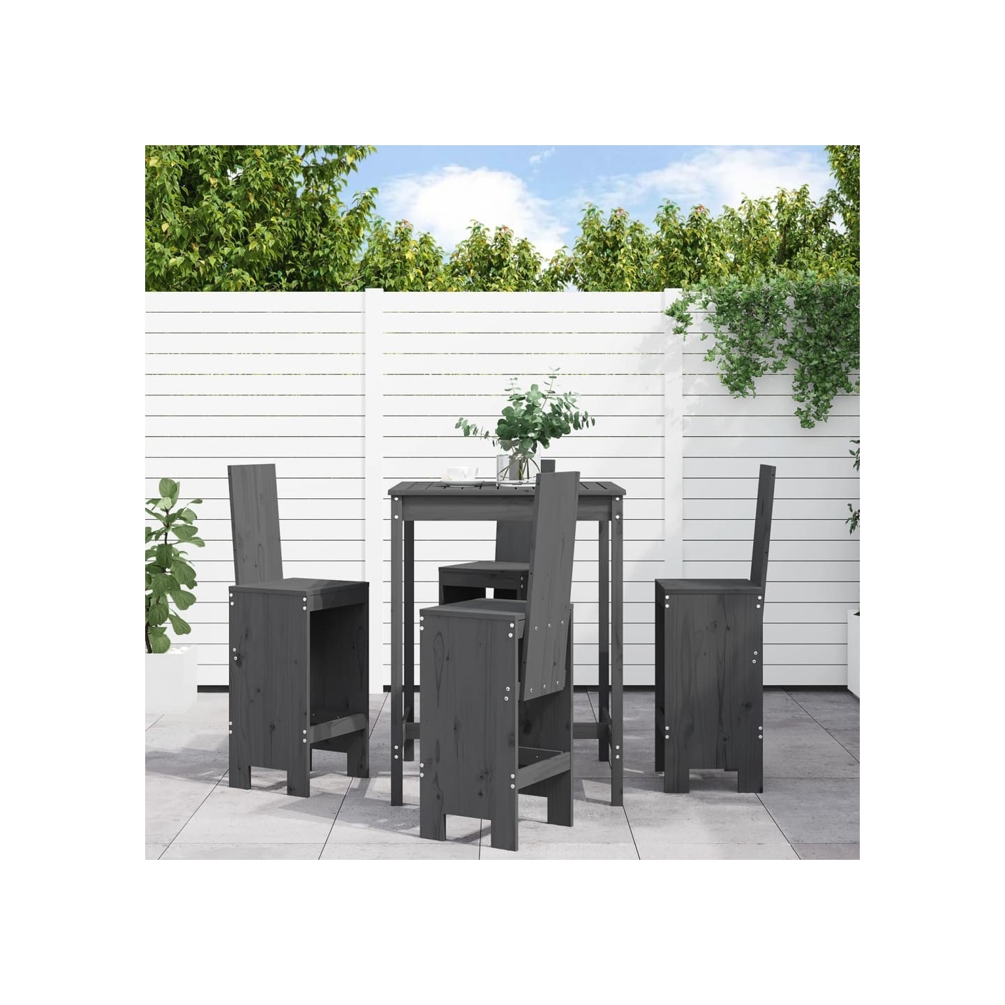 Ensemble de bar de jardin 5 pcs gris bois de pin massif