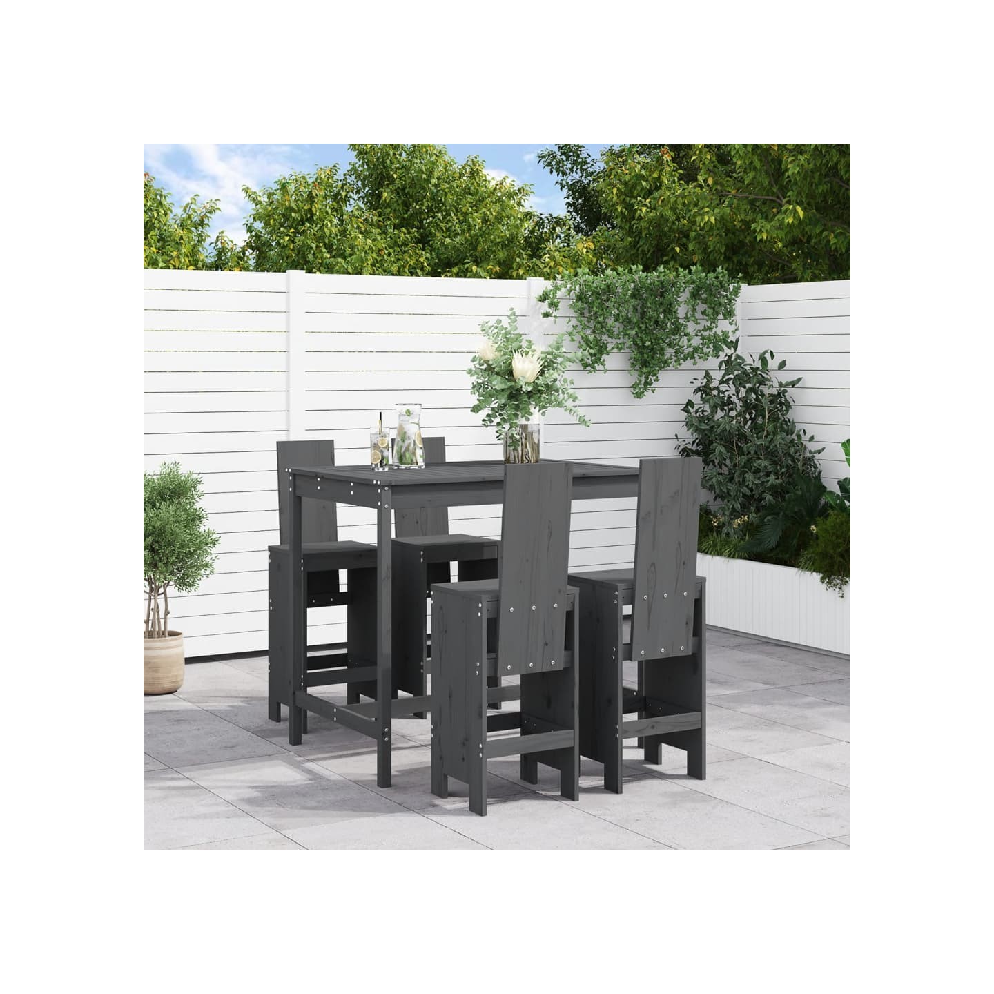Ensemble de bar de jardin 5 pcs gris bois de pin massif