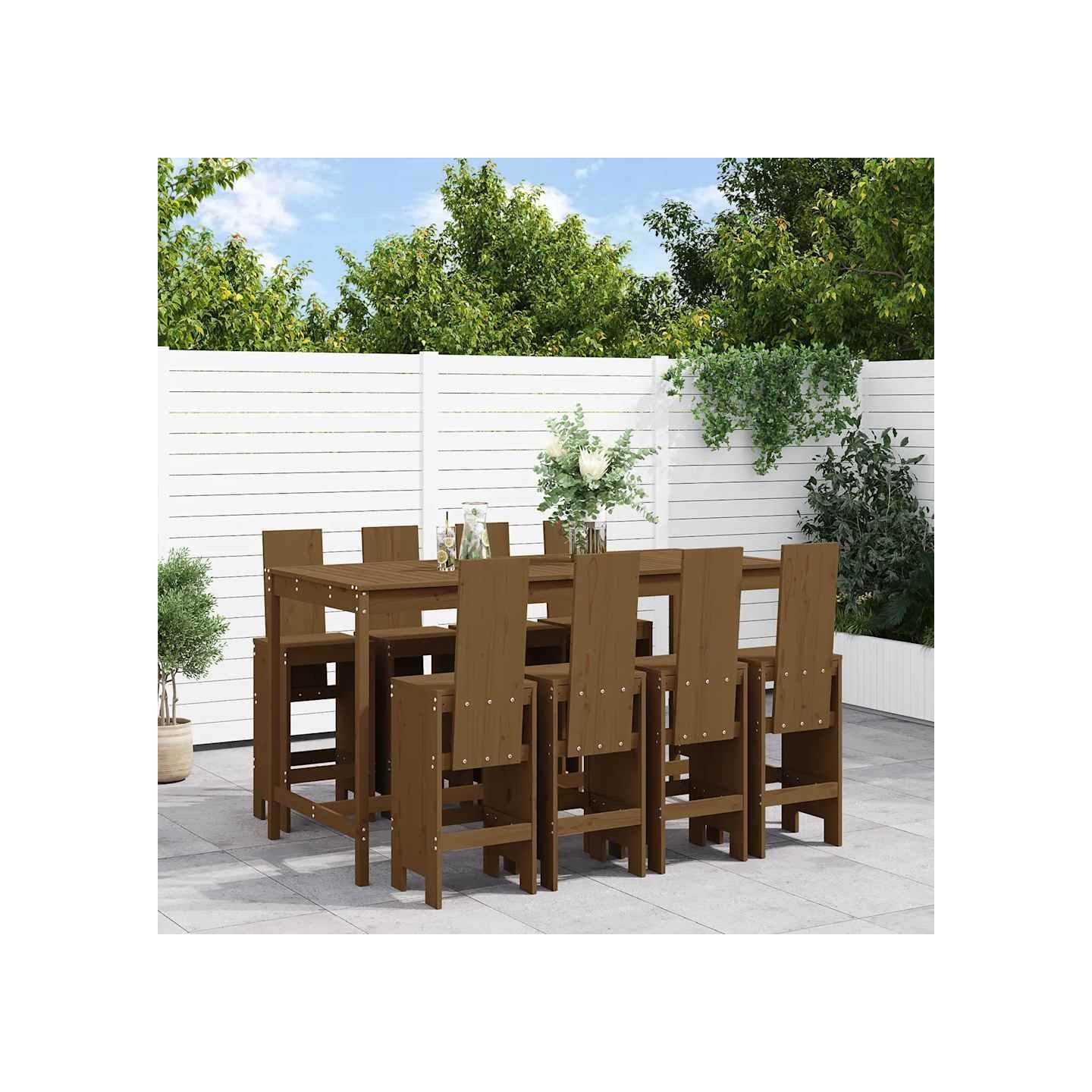 Ensemble de bar de jardin 9 pcs marron miel bois de pin massif