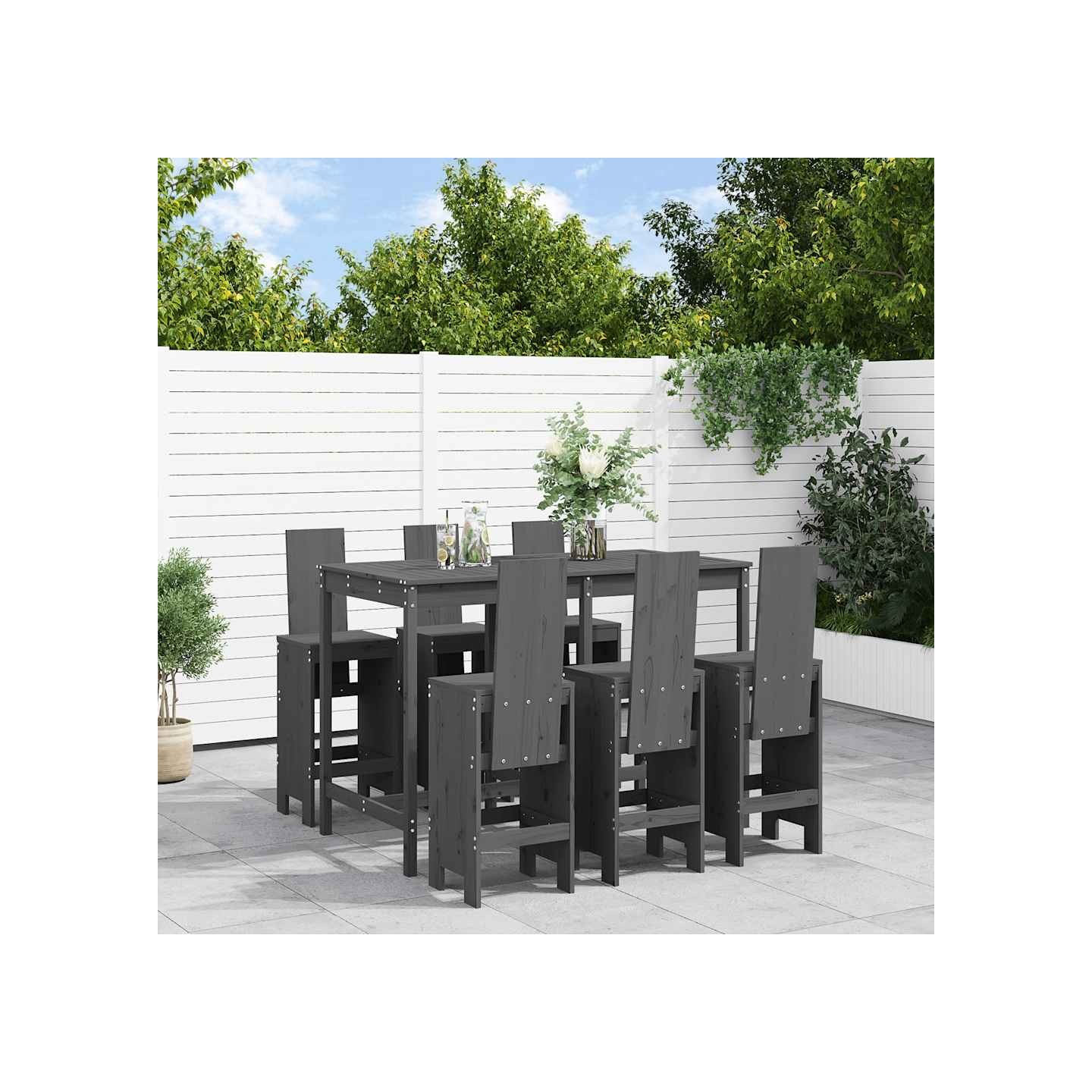 Ensemble de bar de jardin 7 pcs gris bois de pin massif