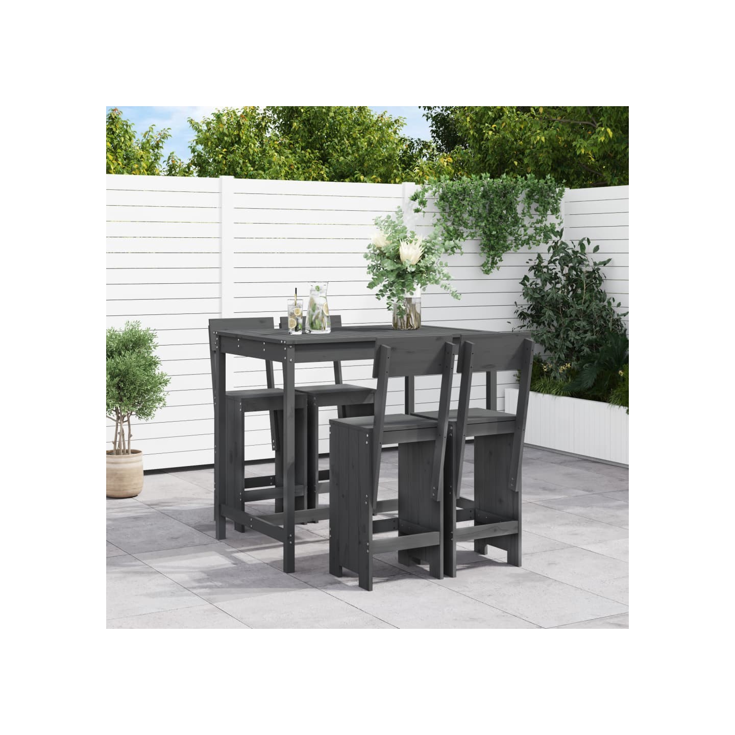 Ensemble de bar de jardin 5 pcs gris bois de pin massif