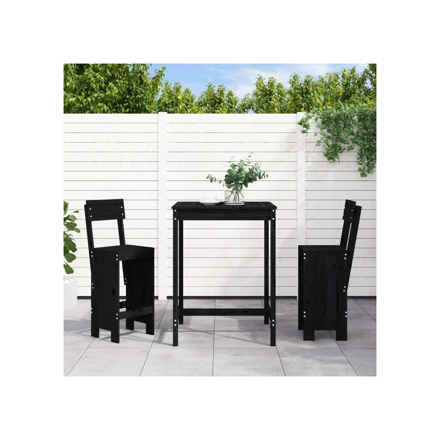 Ensemble de bar de jardin 3 pcs noir bois de pin massif