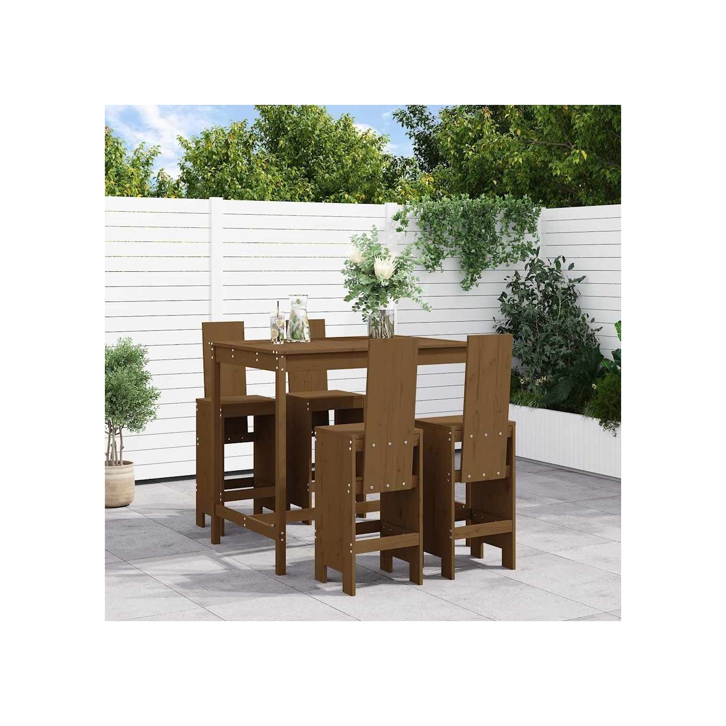 Ensemble de bar de jardin 5 pcs marron miel bois de pin massif