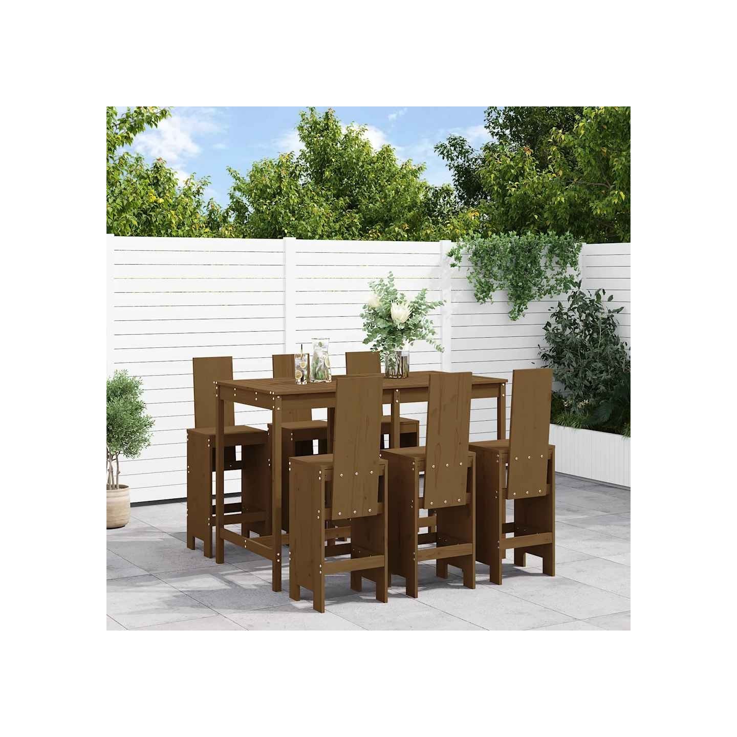 Ensemble de bar de jardin 7 pcs marron miel bois de pin massif