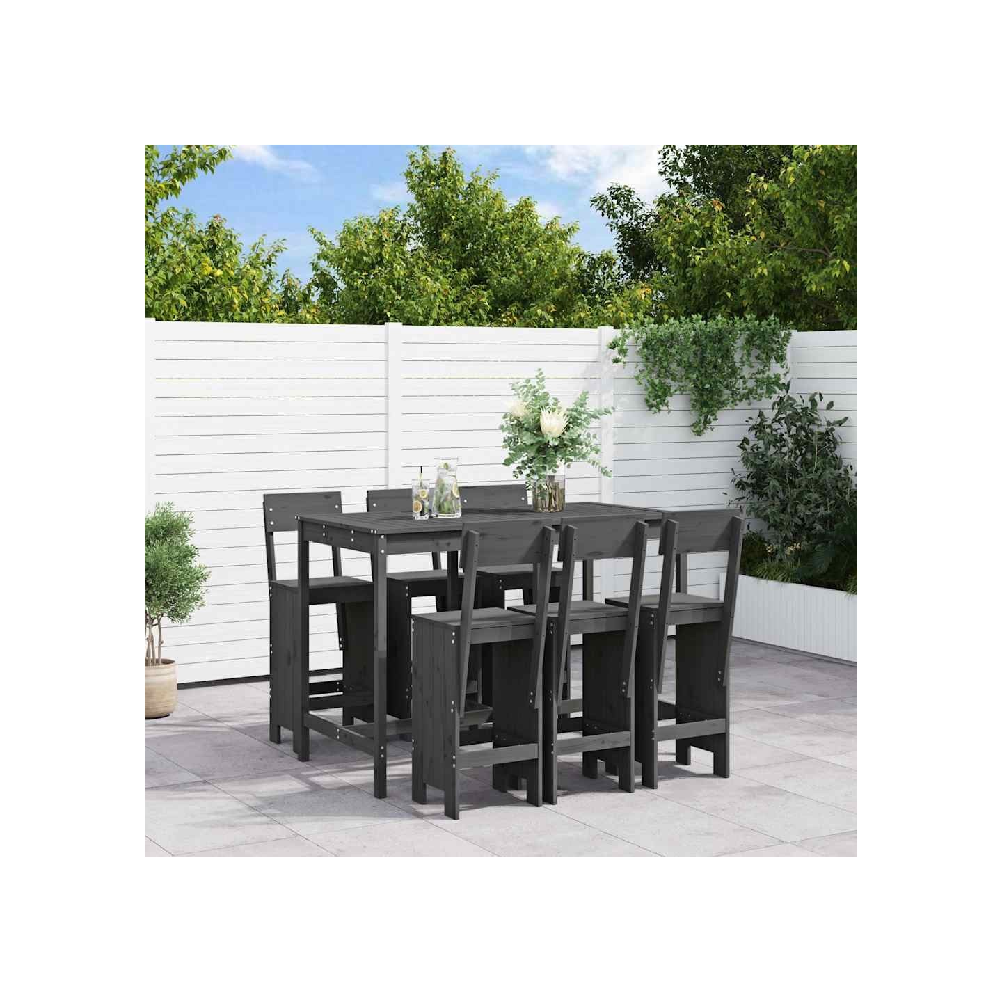 Ensemble de bar de jardin 7 pcs gris bois de pin massif