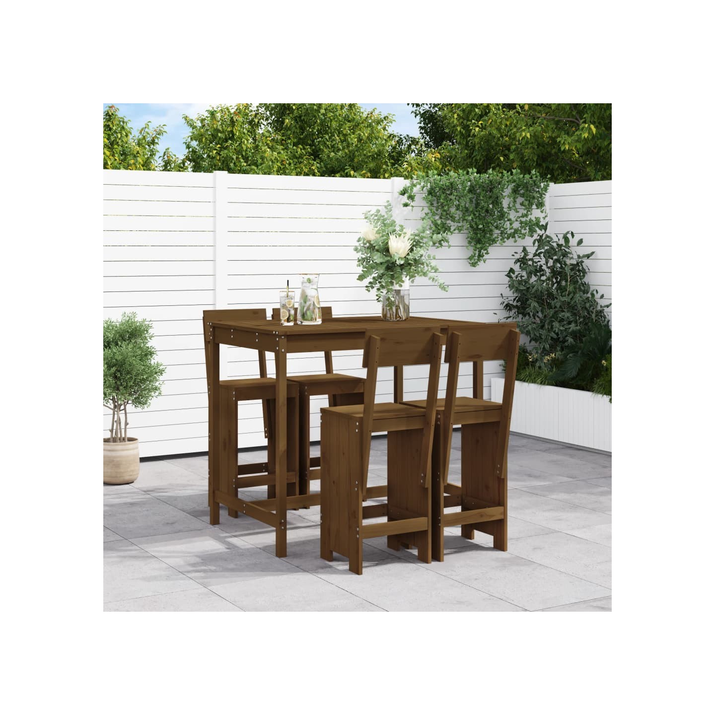 Ensemble de bar de jardin 5 pcs marron miel bois de pin massif