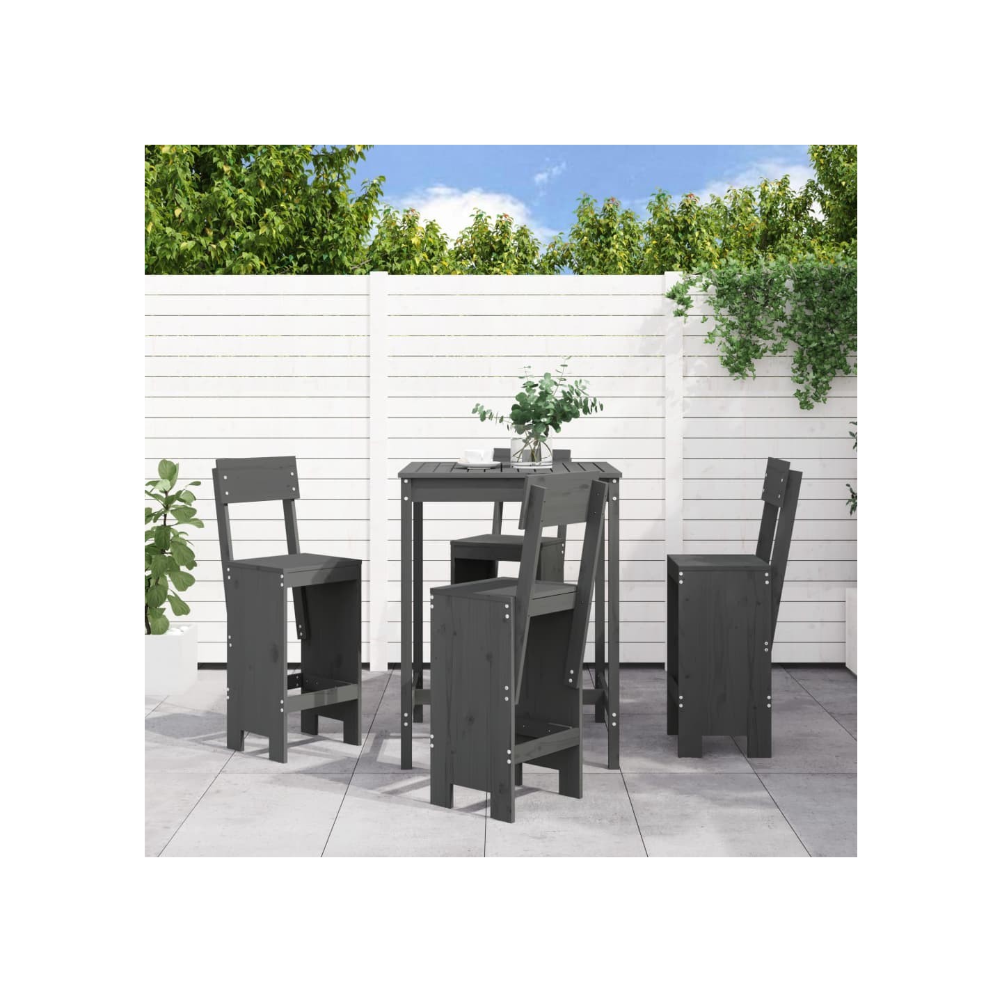 Ensemble de bar de jardin 5 pcs gris bois de pin massif