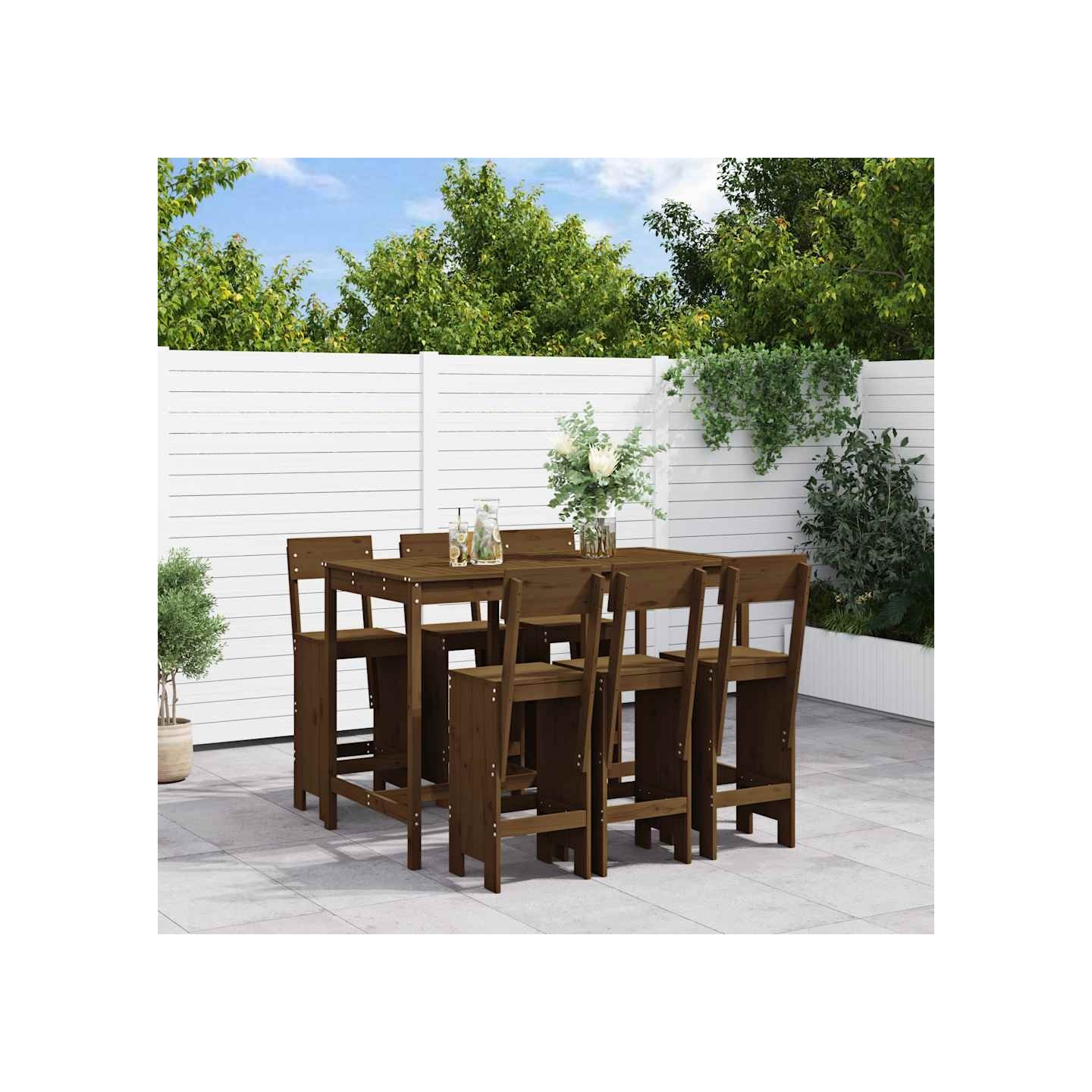 Ensemble de bar de jardin 7 pcs marron miel bois de pin massif