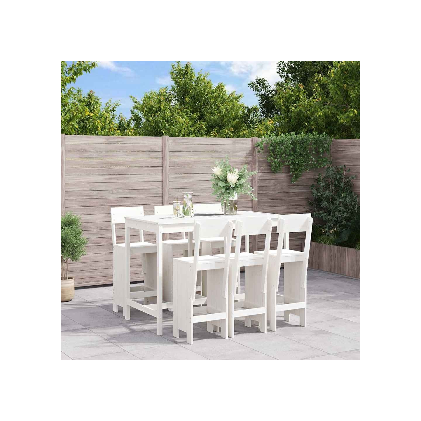 Ensemble de bar de jardin 7 pcs blanc bois de pin massif