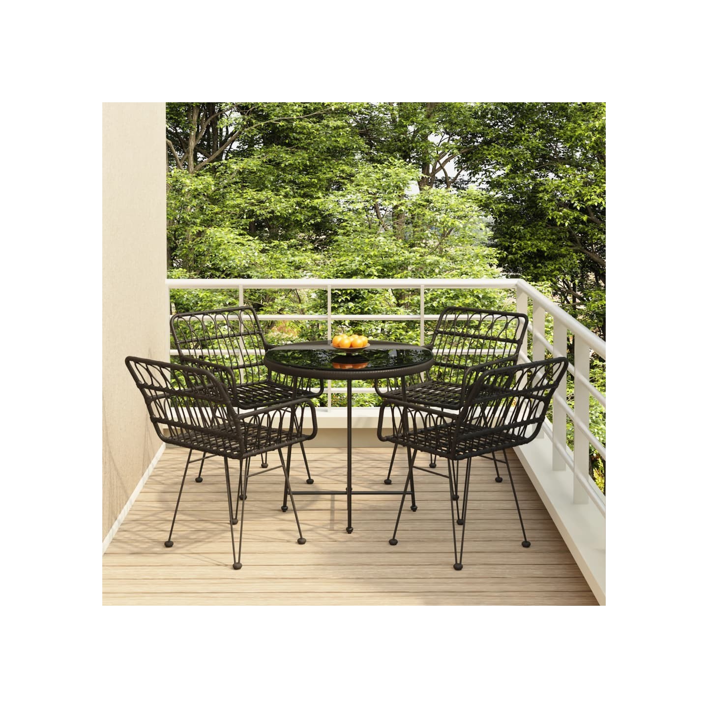 Ensemble à manger de jardin 5 pcs Noir Résine tressée