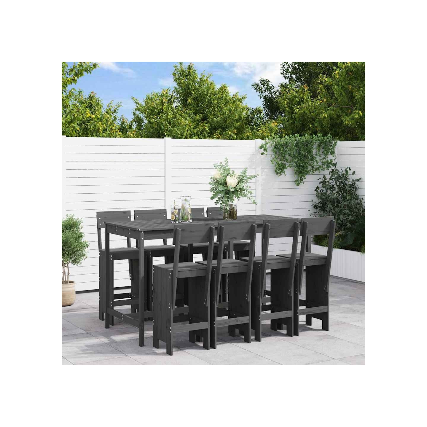 Ensemble de bar de jardin 9 pcs gris bois de pin massif