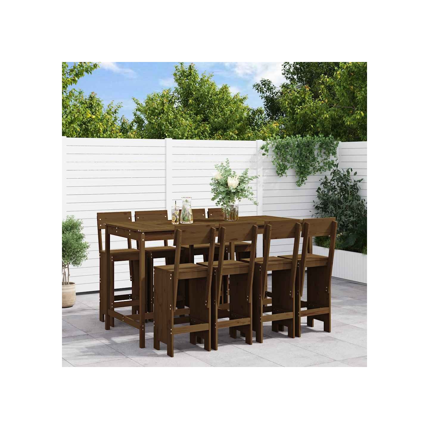 Ensemble de bar de jardin 9 pcs marron miel bois de pin massif