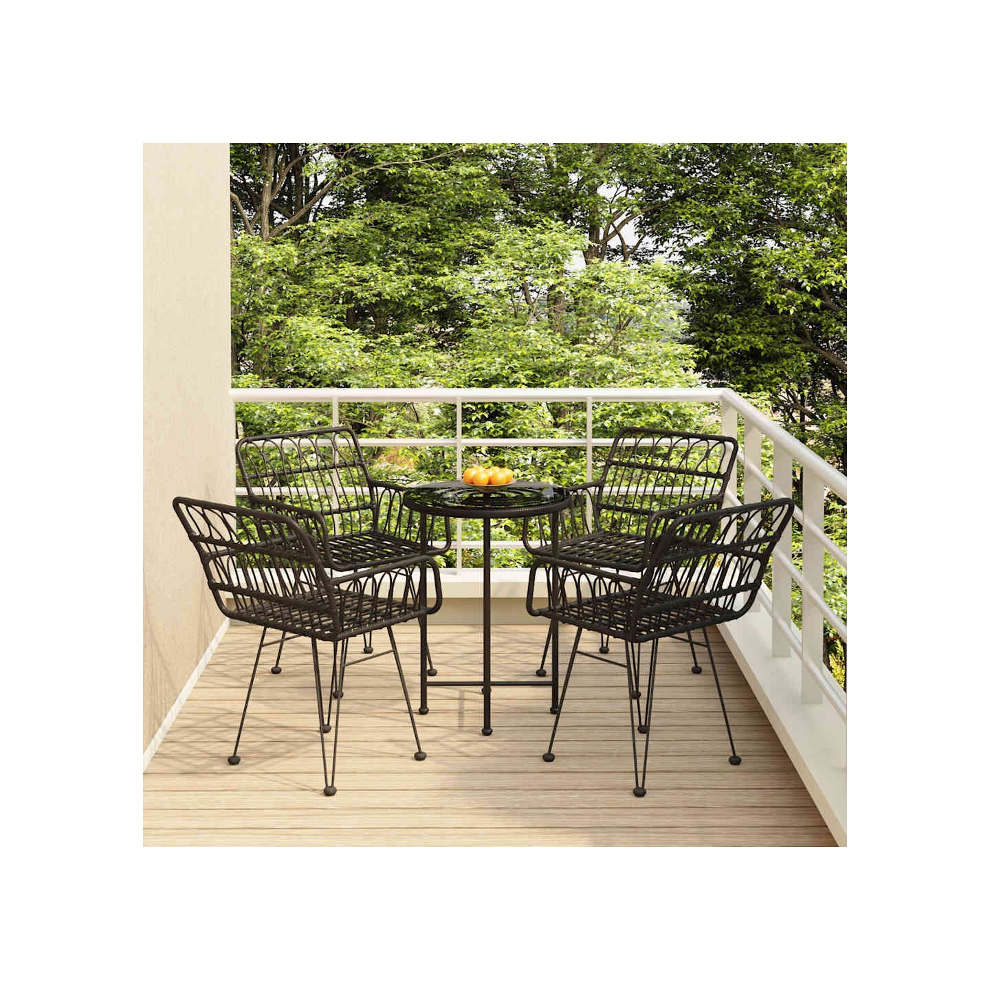 Ensemble à manger de jardin 5 pcs Noir Résine tressée