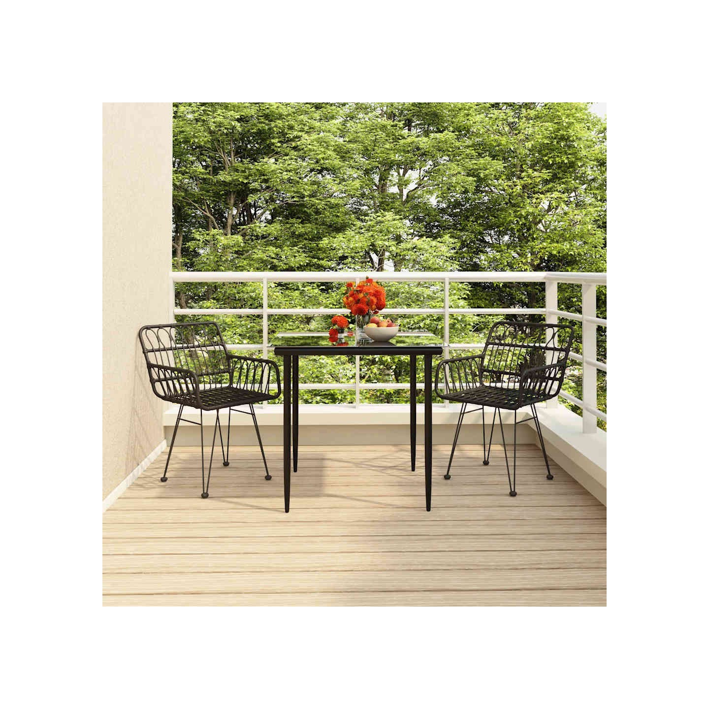 Ensemble à manger de jardin 3 pcs Noir Résine tressée