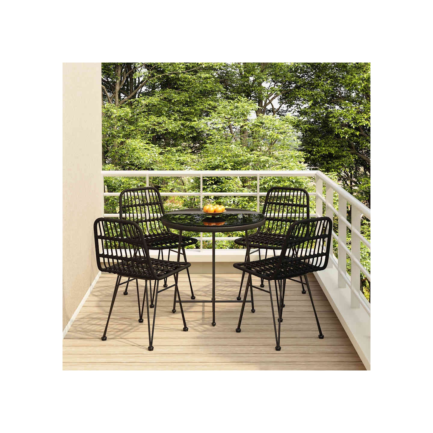 Ensemble à manger de jardin 5 pcs Noir Résine tressée