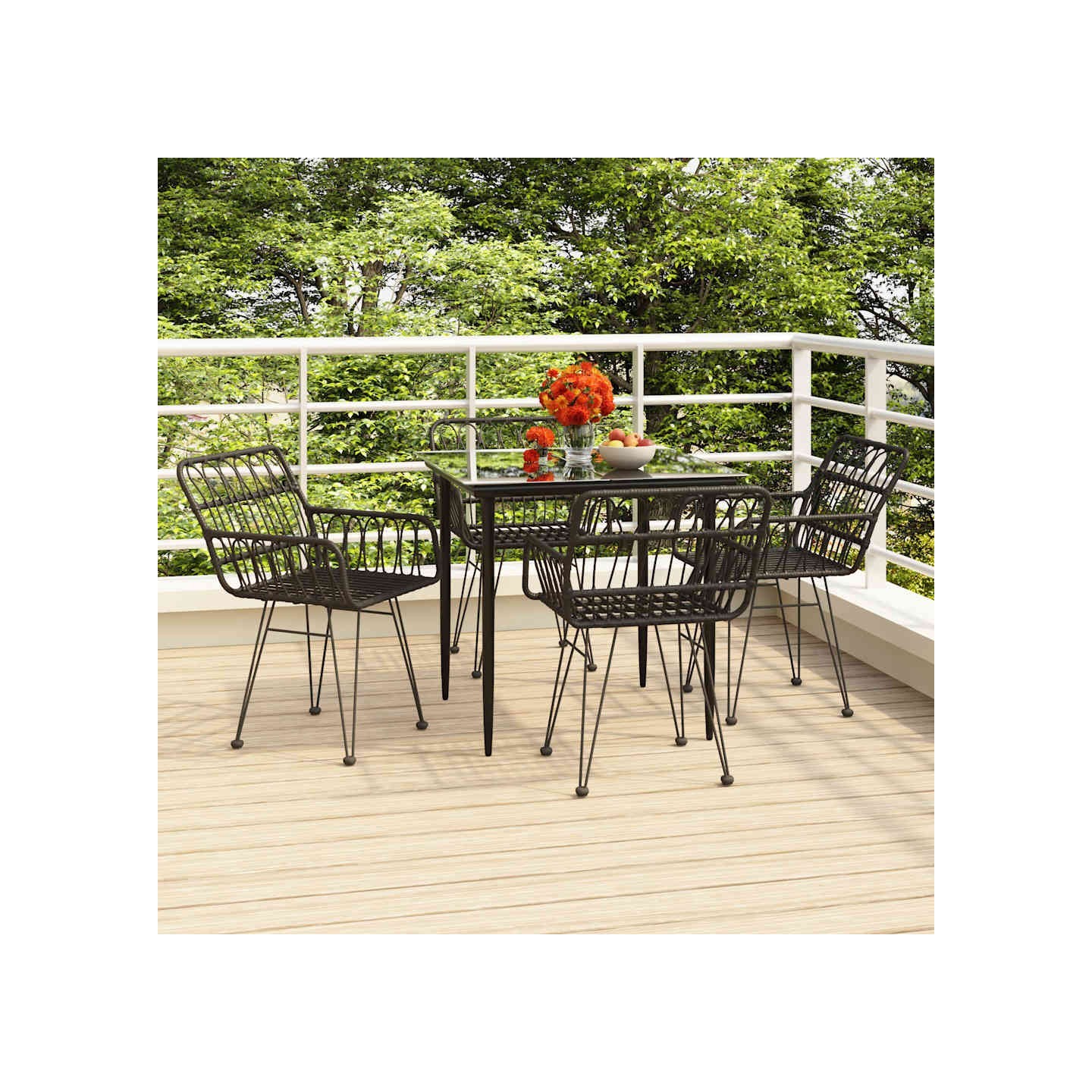 Ensemble à manger de jardin 5 pcs Noir Résine tressée