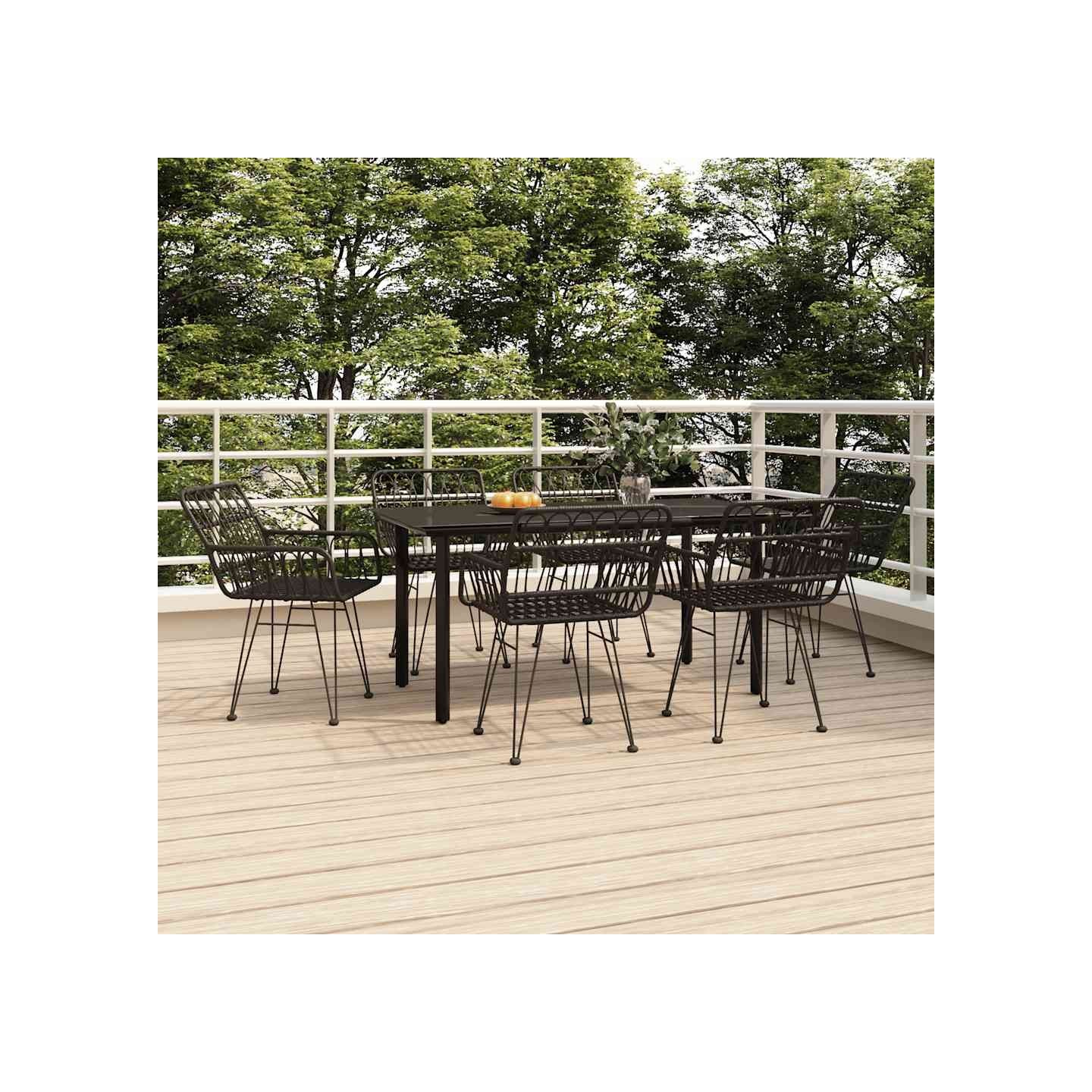 Ensemble à manger de jardin 7 pcs Noir Résine tressée