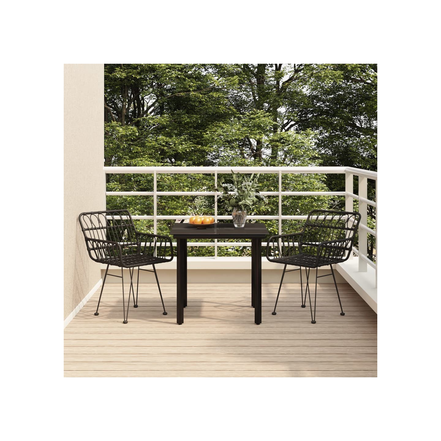 Ensemble à manger de jardin 3 pcs Noir Résine tressée