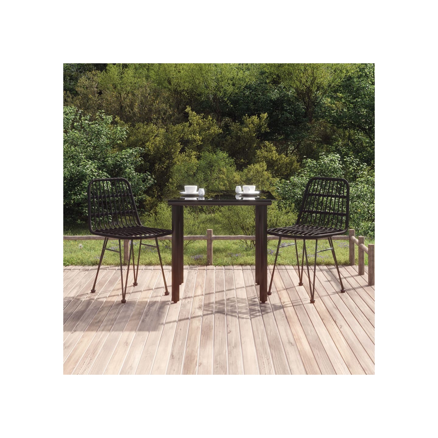Ensemble à manger de jardin 3 pcs Noir Résine tressée
