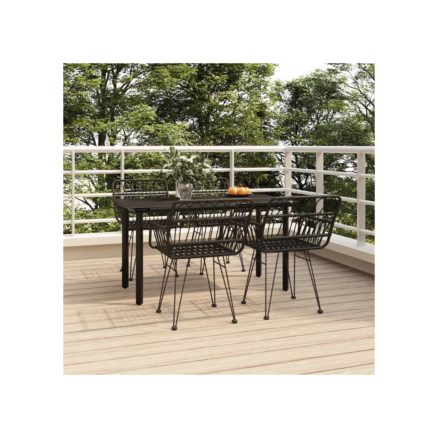 Ensemble à manger de jardin 5 pcs Noir Résine tressée