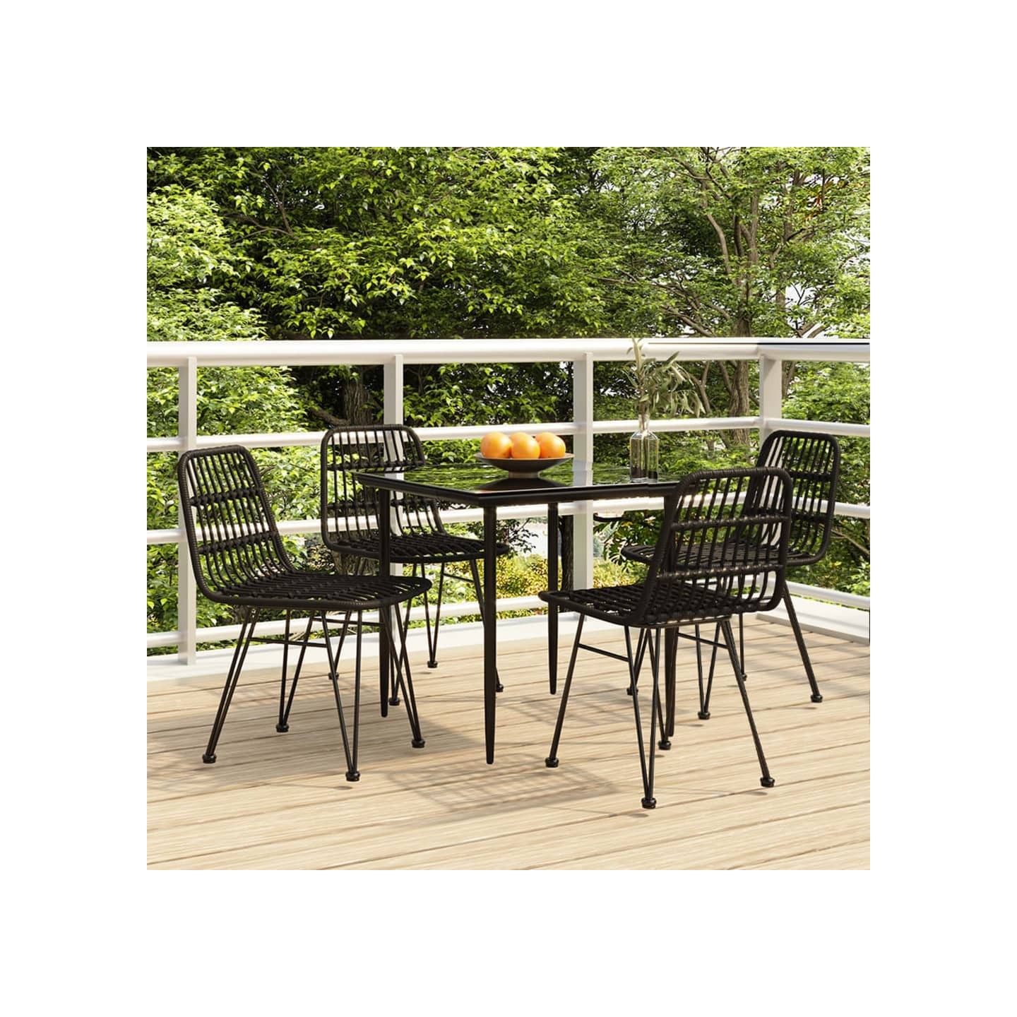 Ensemble à manger de jardin 5 pcs Noir Résine tressée