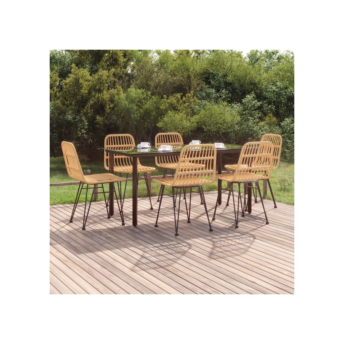 Ensemble à manger de jardin 7 pcs Résine tressée