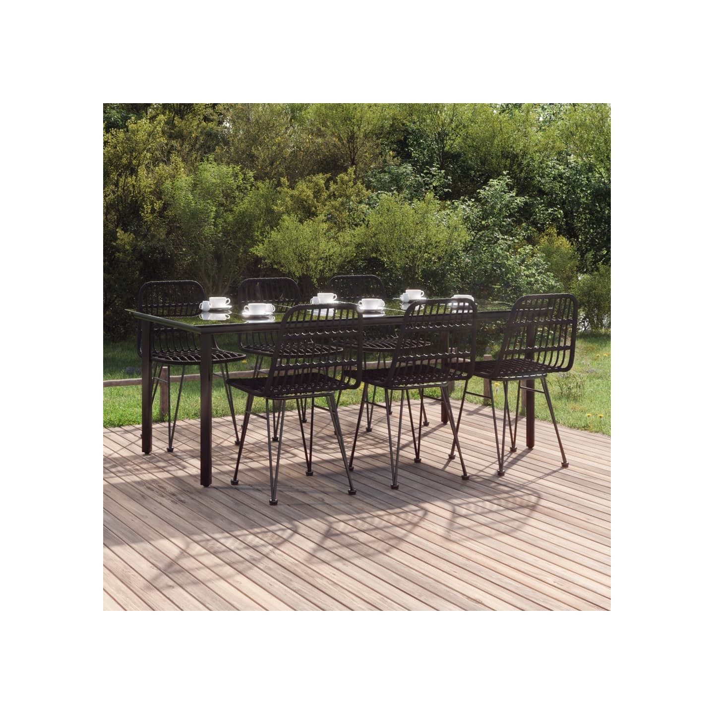 Ensemble à manger de jardin 7 pcs Noir Résine tressée