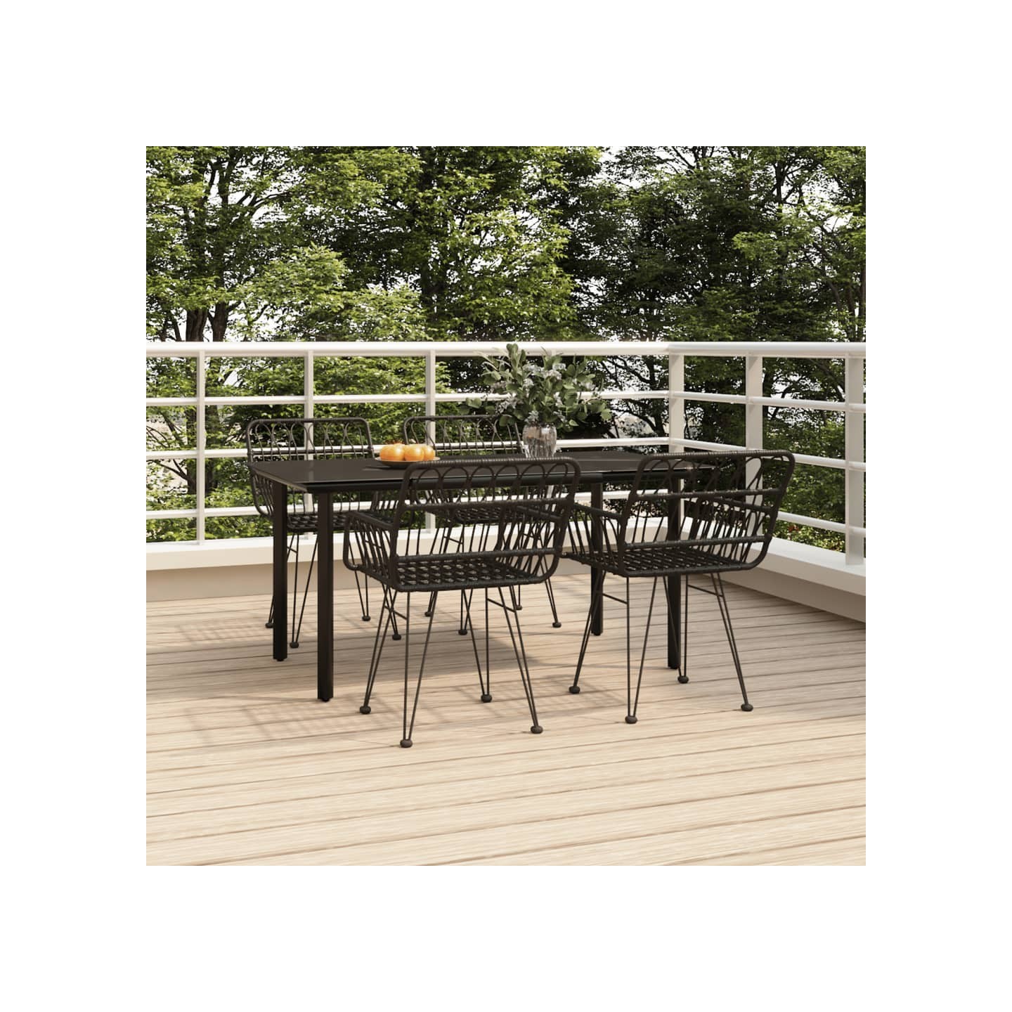 Ensemble à manger de jardin 5 pcs Noir Résine tressée