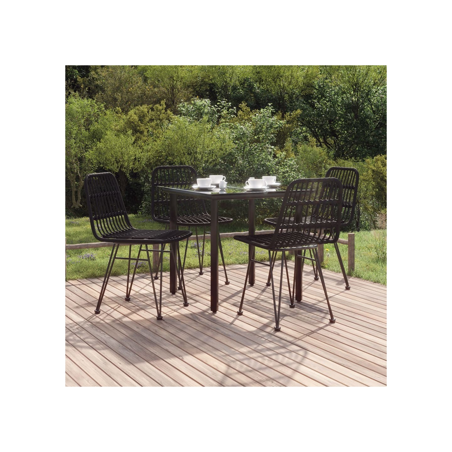 Ensemble à manger de jardin 5 pcs Noir Résine tressée