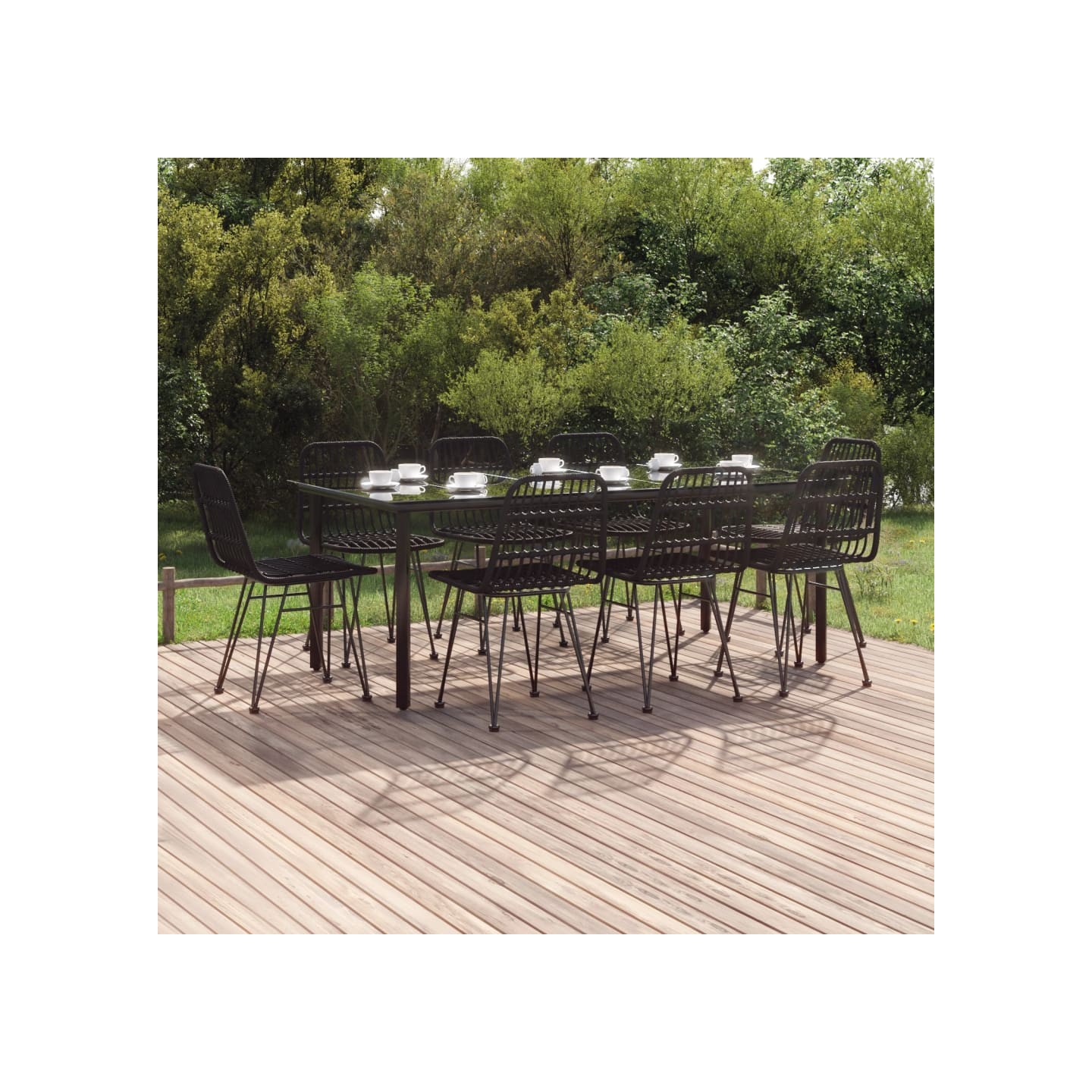 Ensemble à manger de jardin 9 pcs Noir Résine tressée
