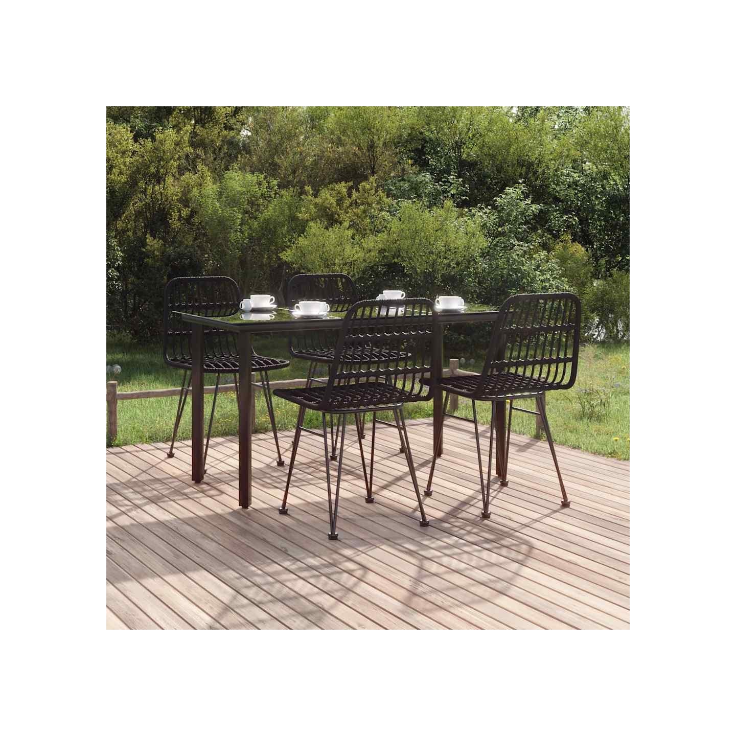 Ensemble à manger de jardin 5 pcs Noir Résine tressée