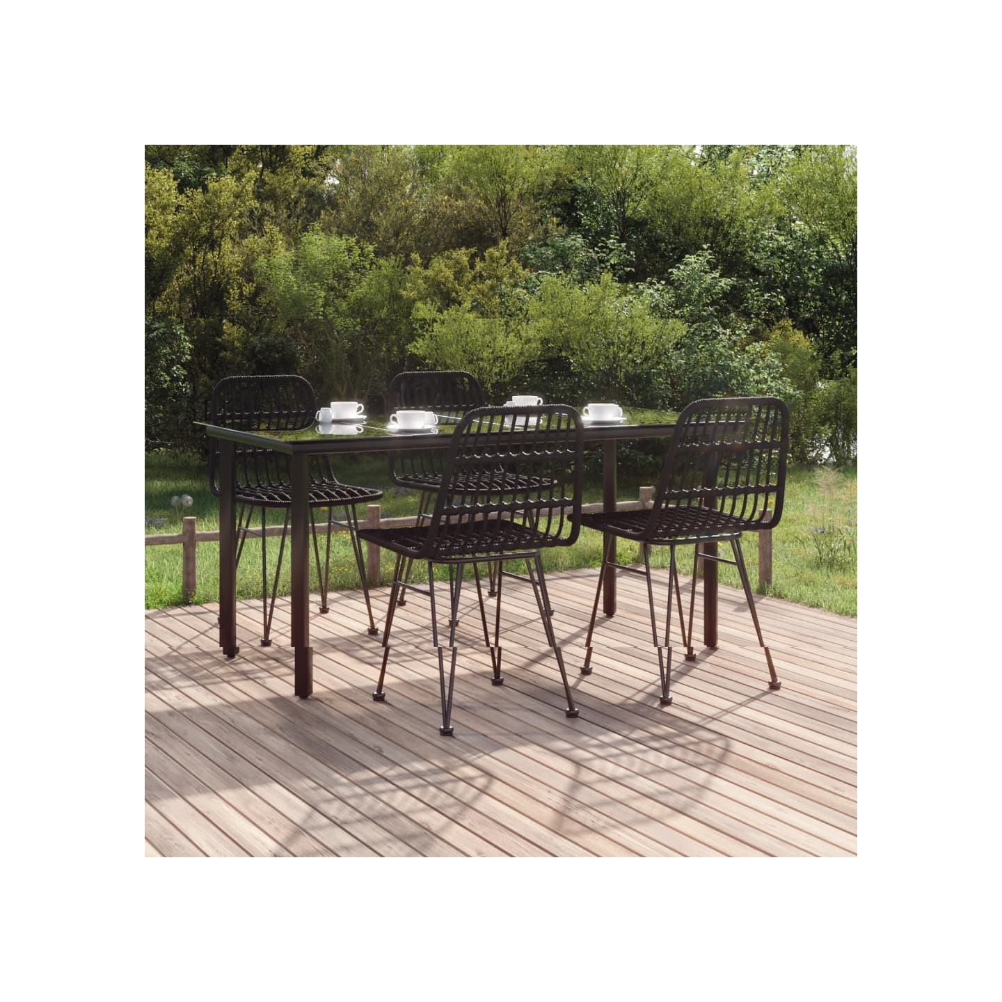 Ensemble à manger de jardin 5 pcs Noir Résine tressée