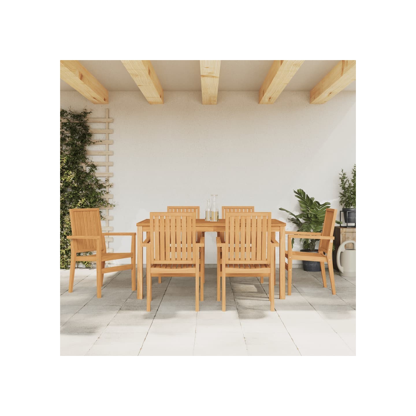 Chaises de jardin empilables lot de 6 56,5x57,5x91 cm bois teck
