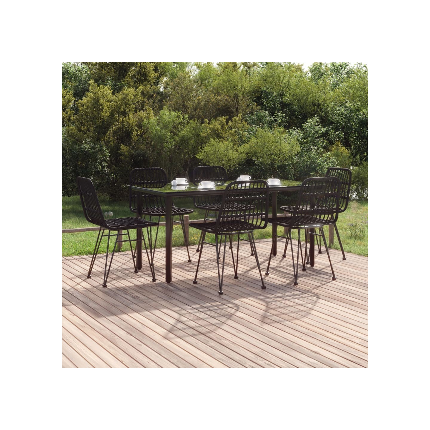 Ensemble à manger de jardin 7 pcs Noir Résine tressée