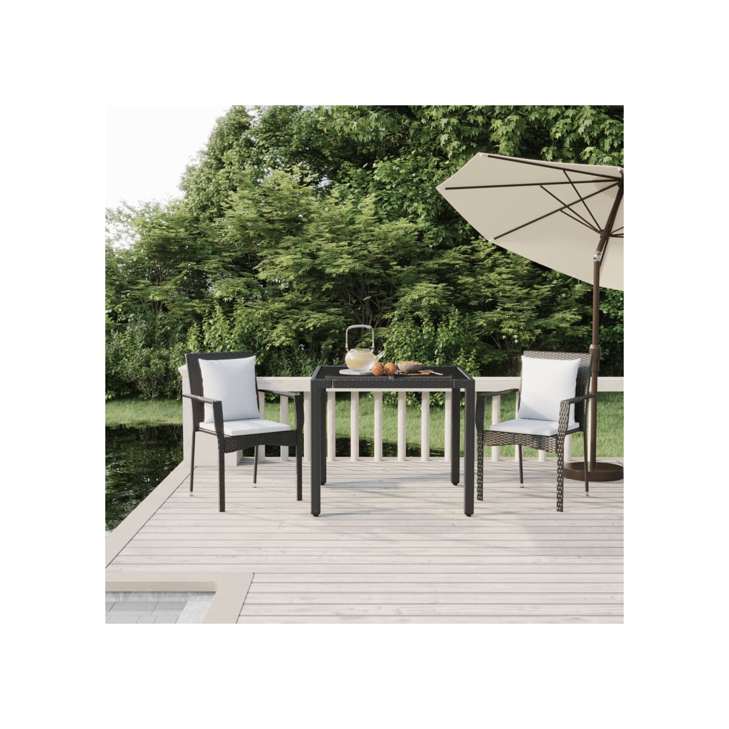Ensemble à manger de jardin avec coussins 3 pcs Noir
