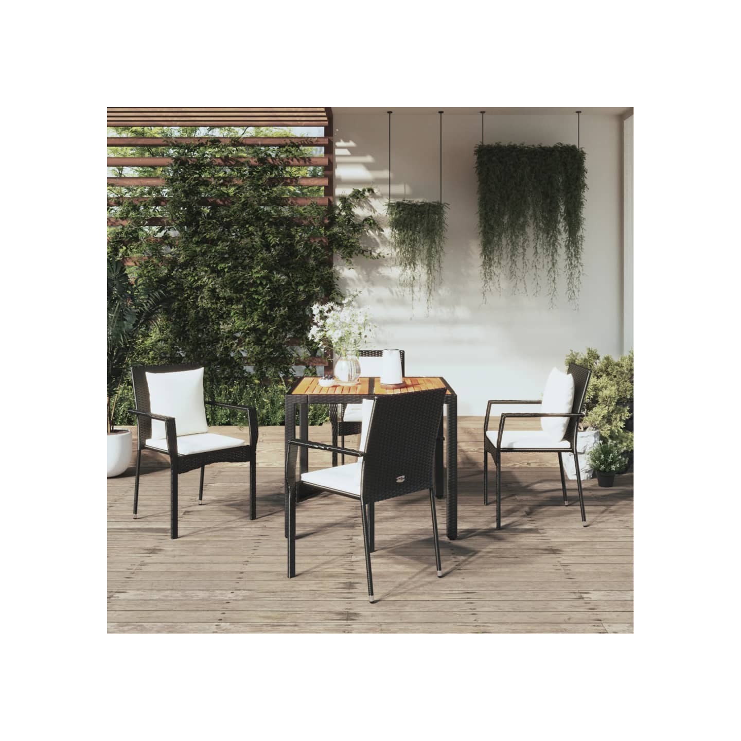 Ensemble à manger de jardin coussins 5pcs Noir Résine tressée