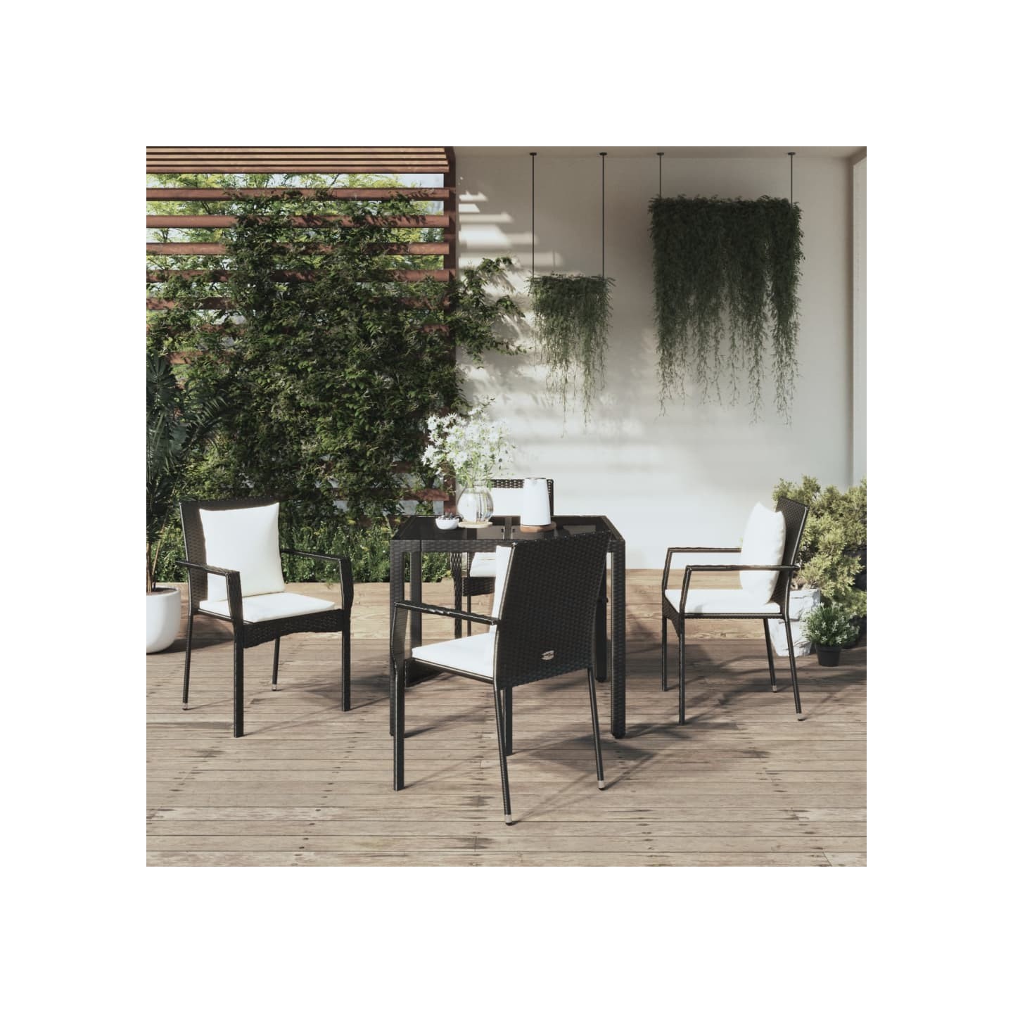 Ensemble à manger de jardin coussins 5pcs Noir Résine tressée