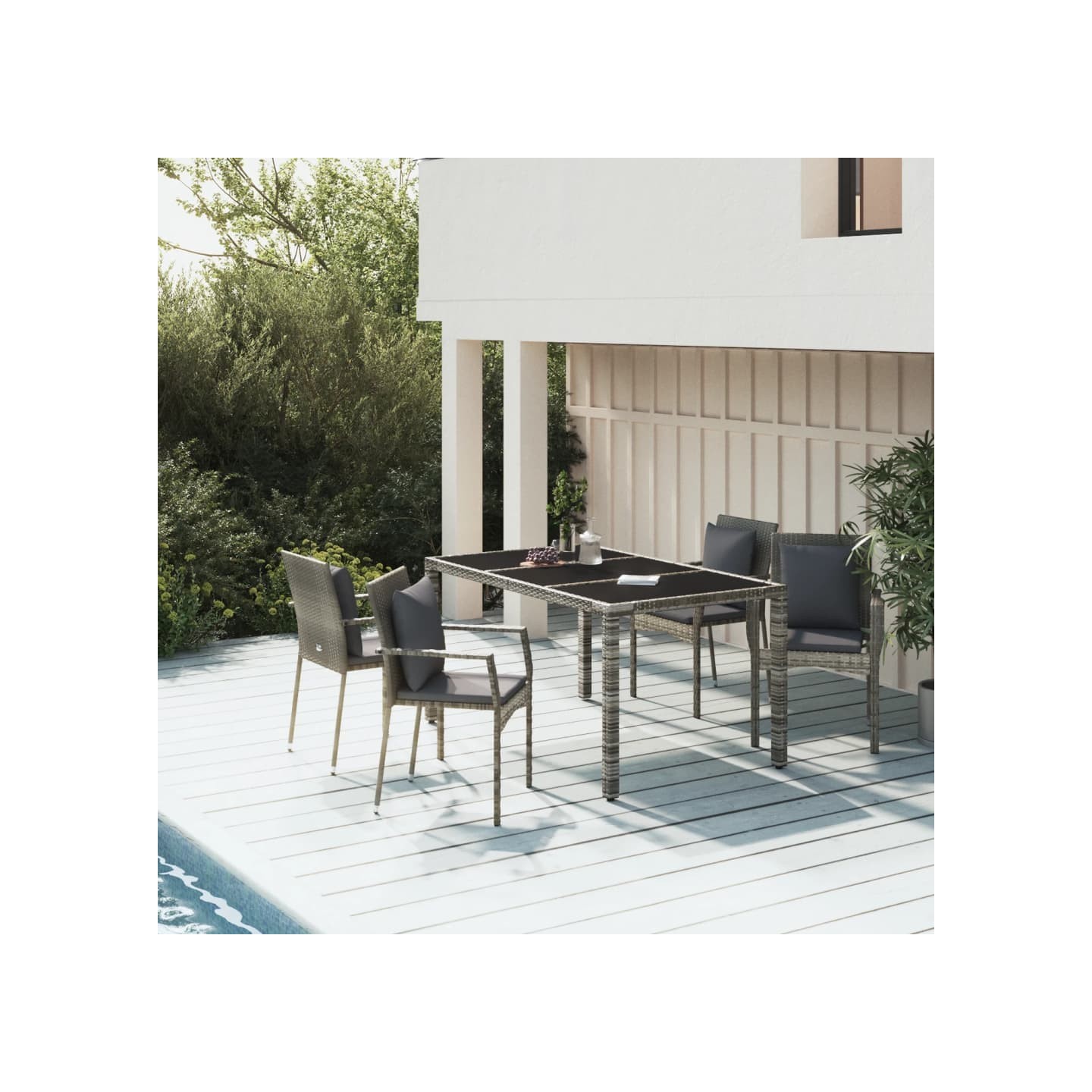 Ensemble à manger de jardin 5 pcs coussins gris résine tressée