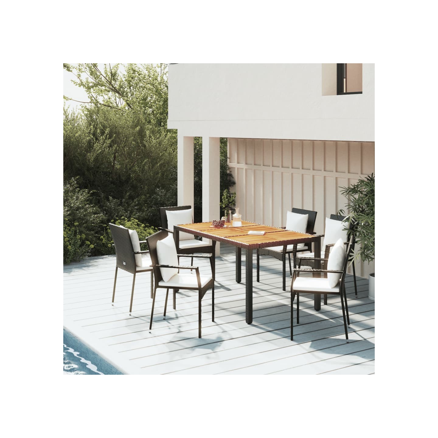 Ensemble à manger de jardin coussins 5pcs Noir Résine tressée