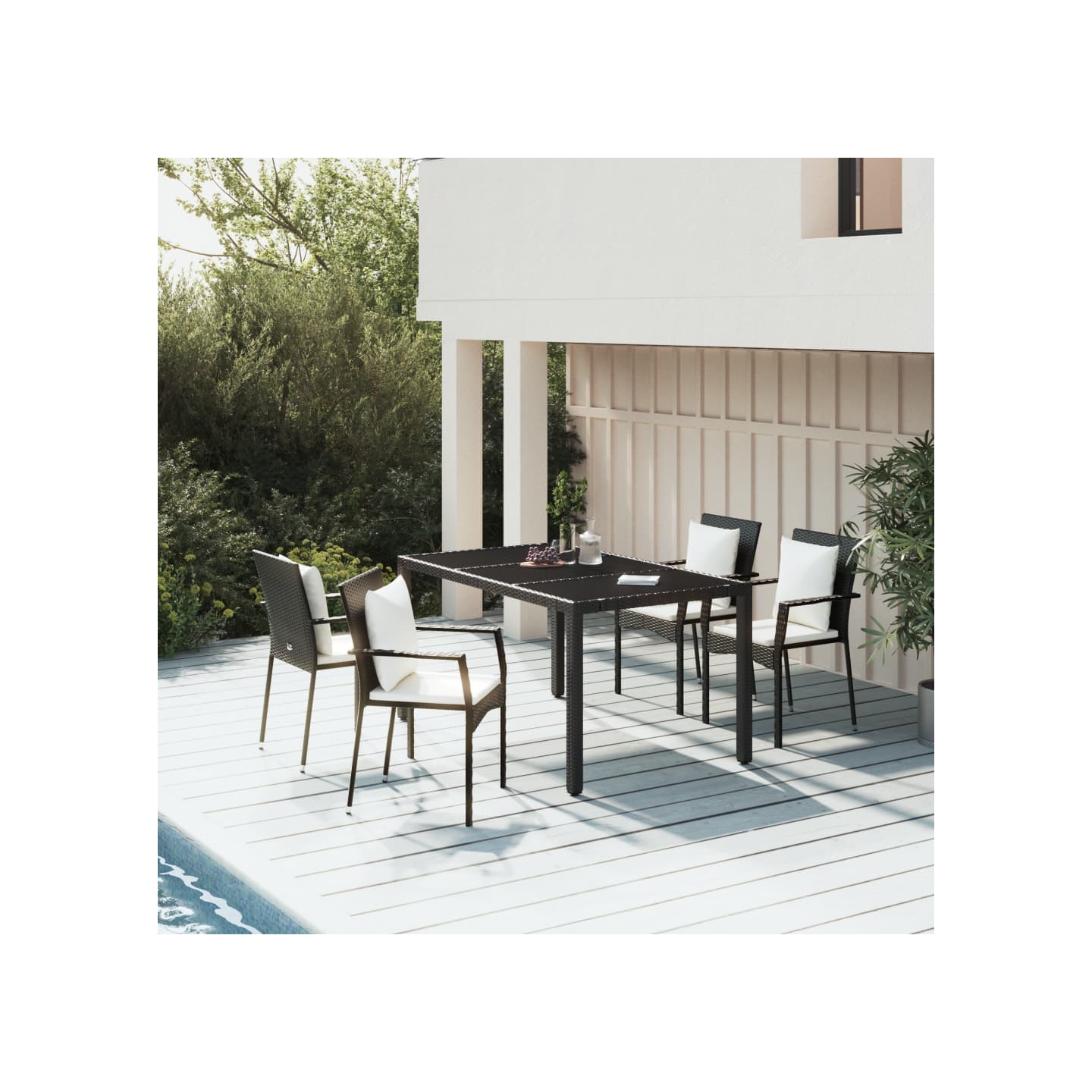 Ensemble à manger de jardin coussins 5pcs Noir Résine tressée