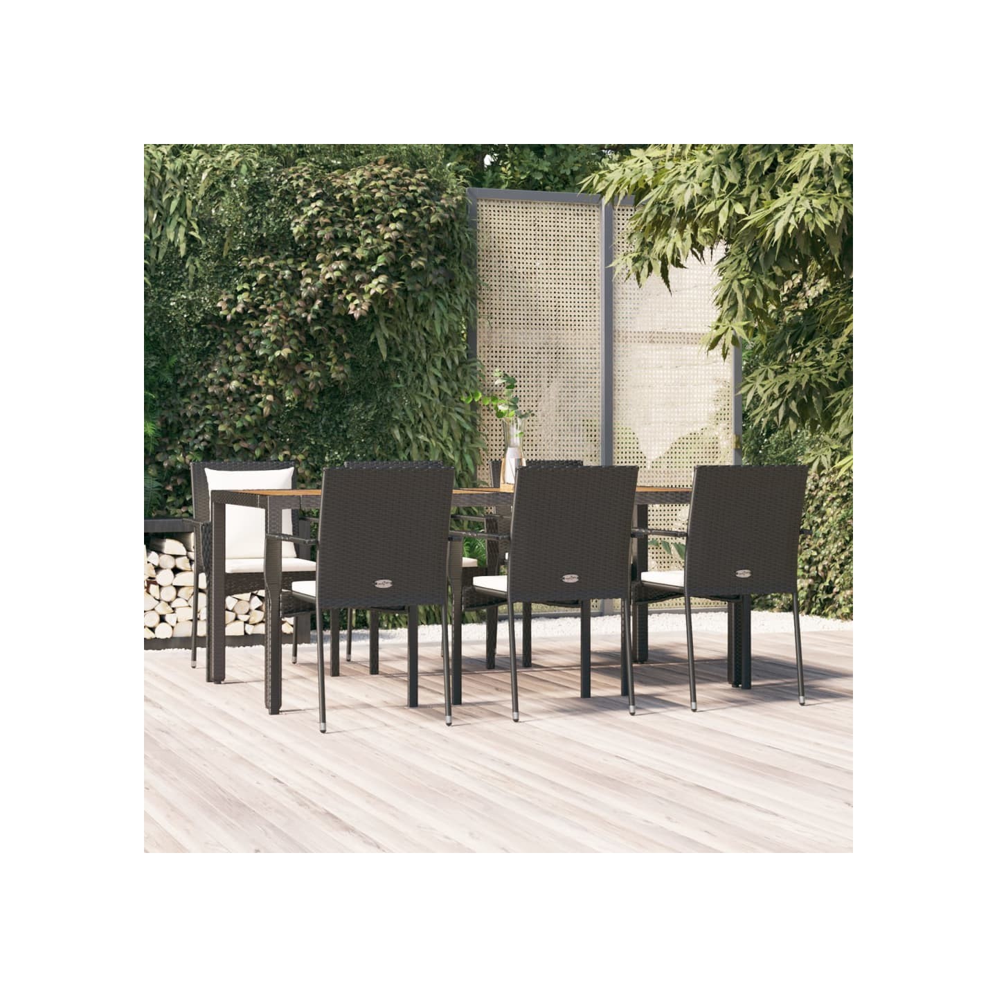 Ensemble à manger de jardin coussins 7pcs Noir Résine tressée