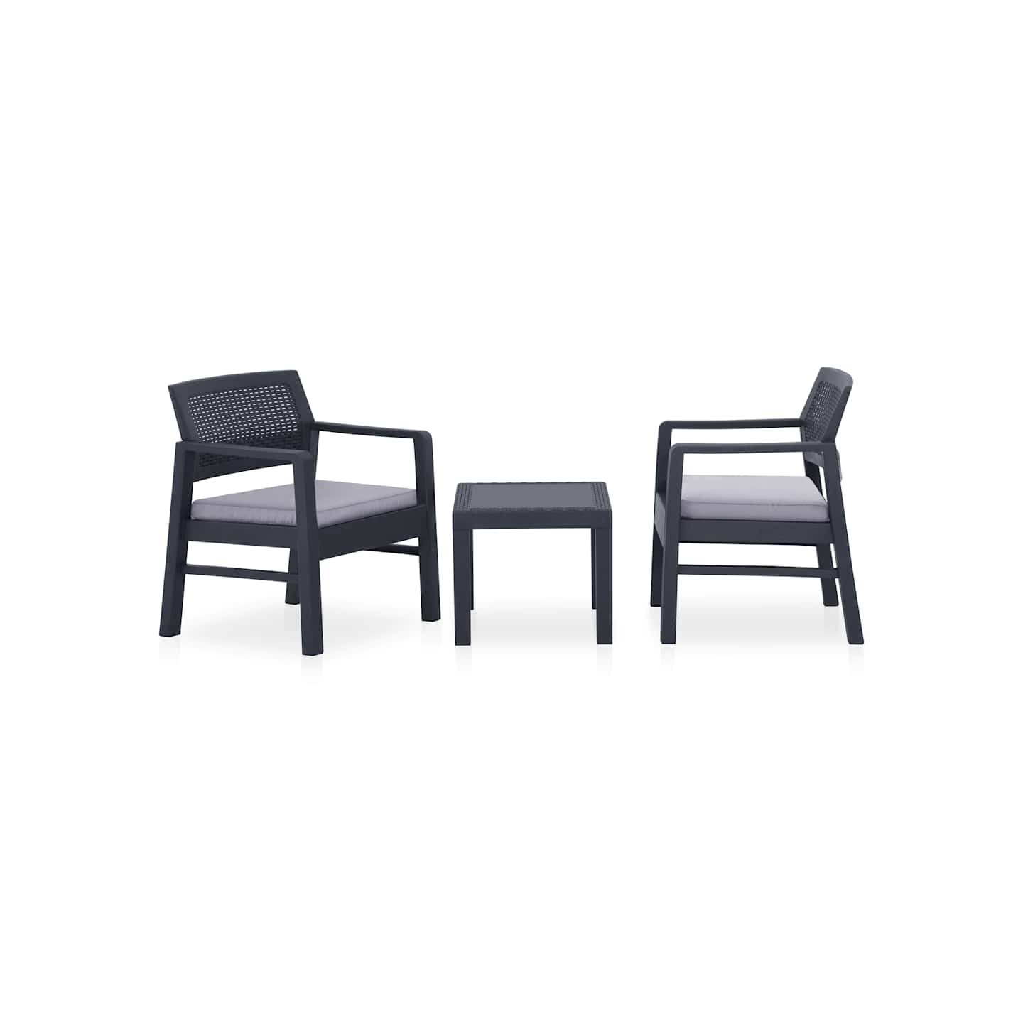 Salon de jardin 3 pcs avec coussins Plastique Gris