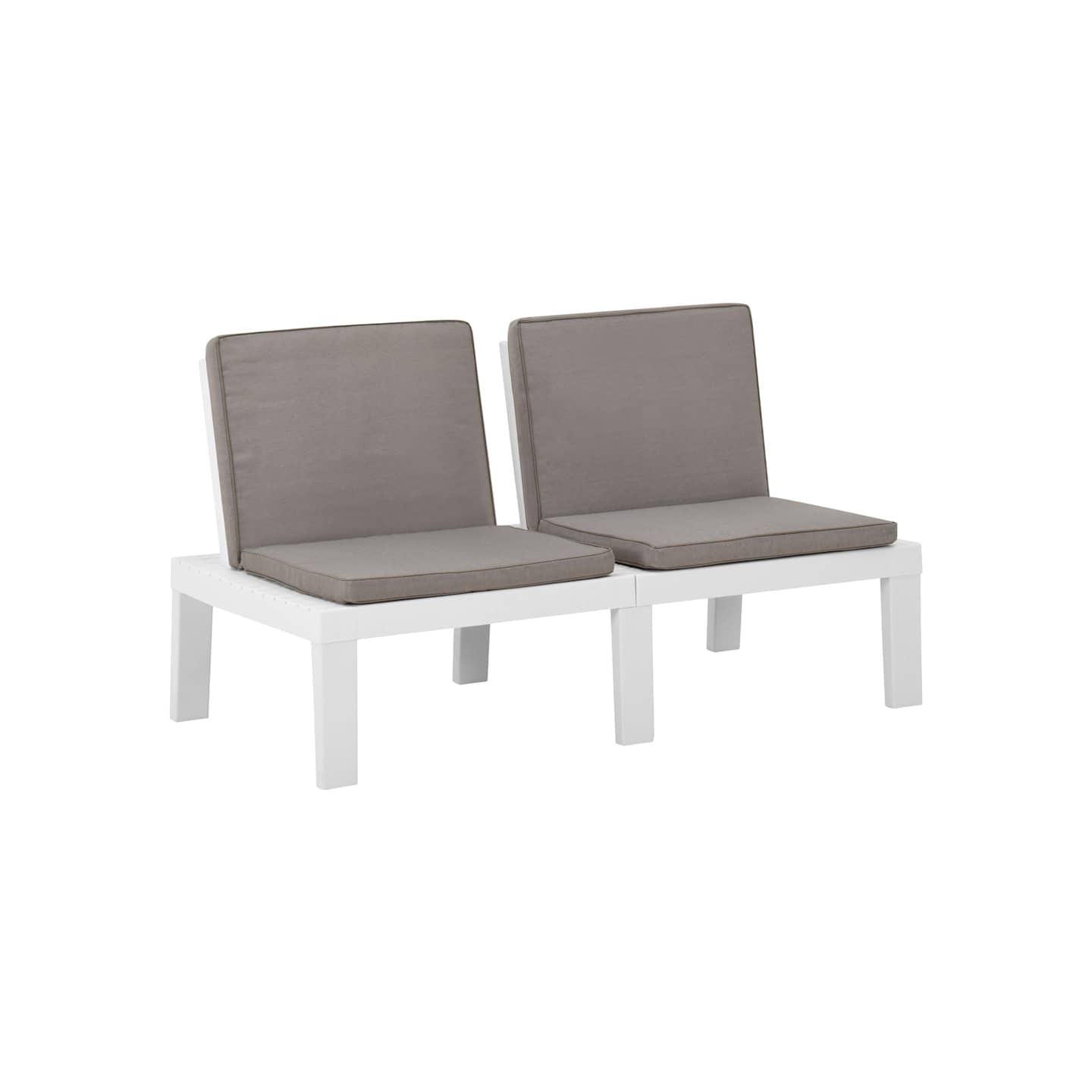 Banc de salon de jardin avec coussin Plastique Blanc