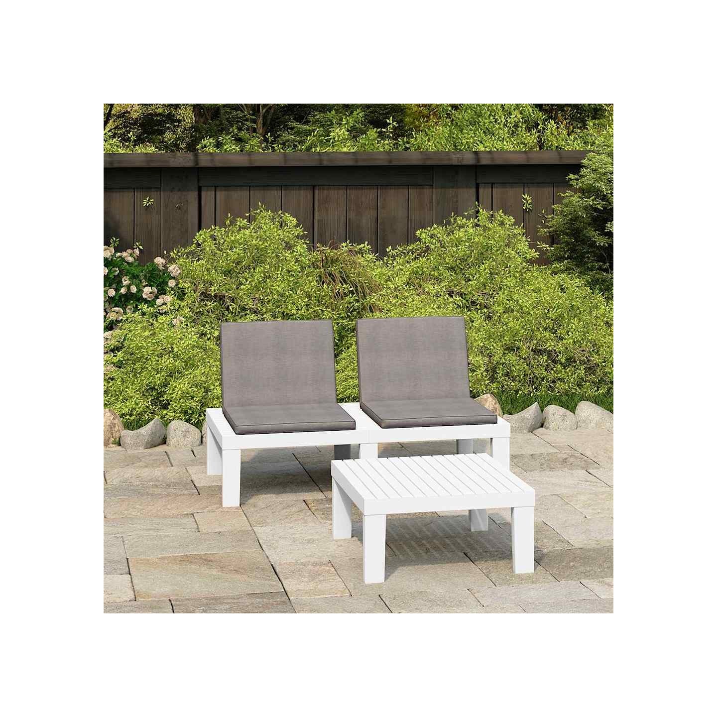 Salon de jardin 2 pcs avec coussins Plastique Blanc