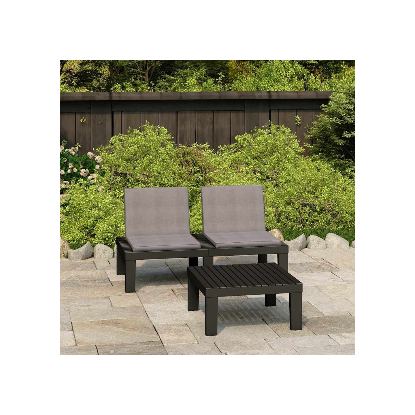 Salon de jardin 2 pcs avec coussins Plastique Gris