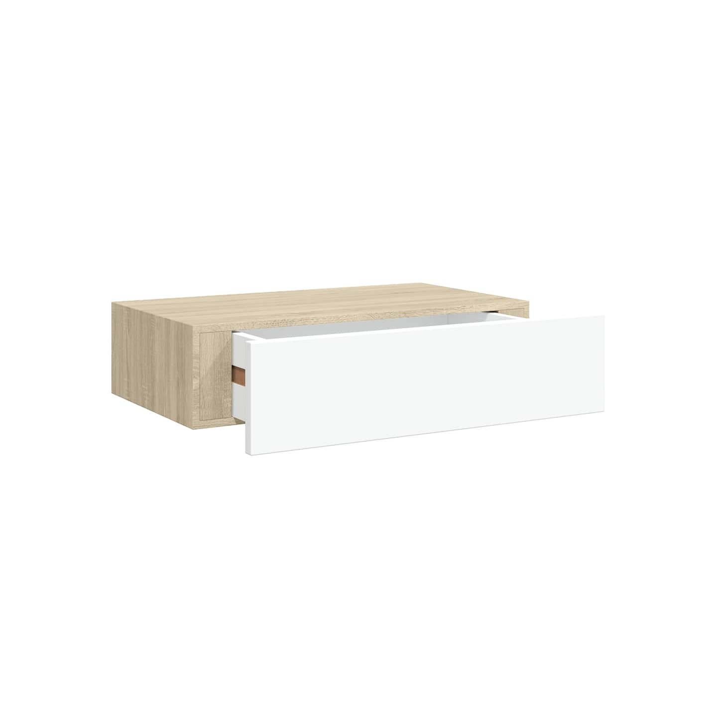Étagère murale à tiroirs en chêne et blanc 40 x 23,5 x 10 cm MDF